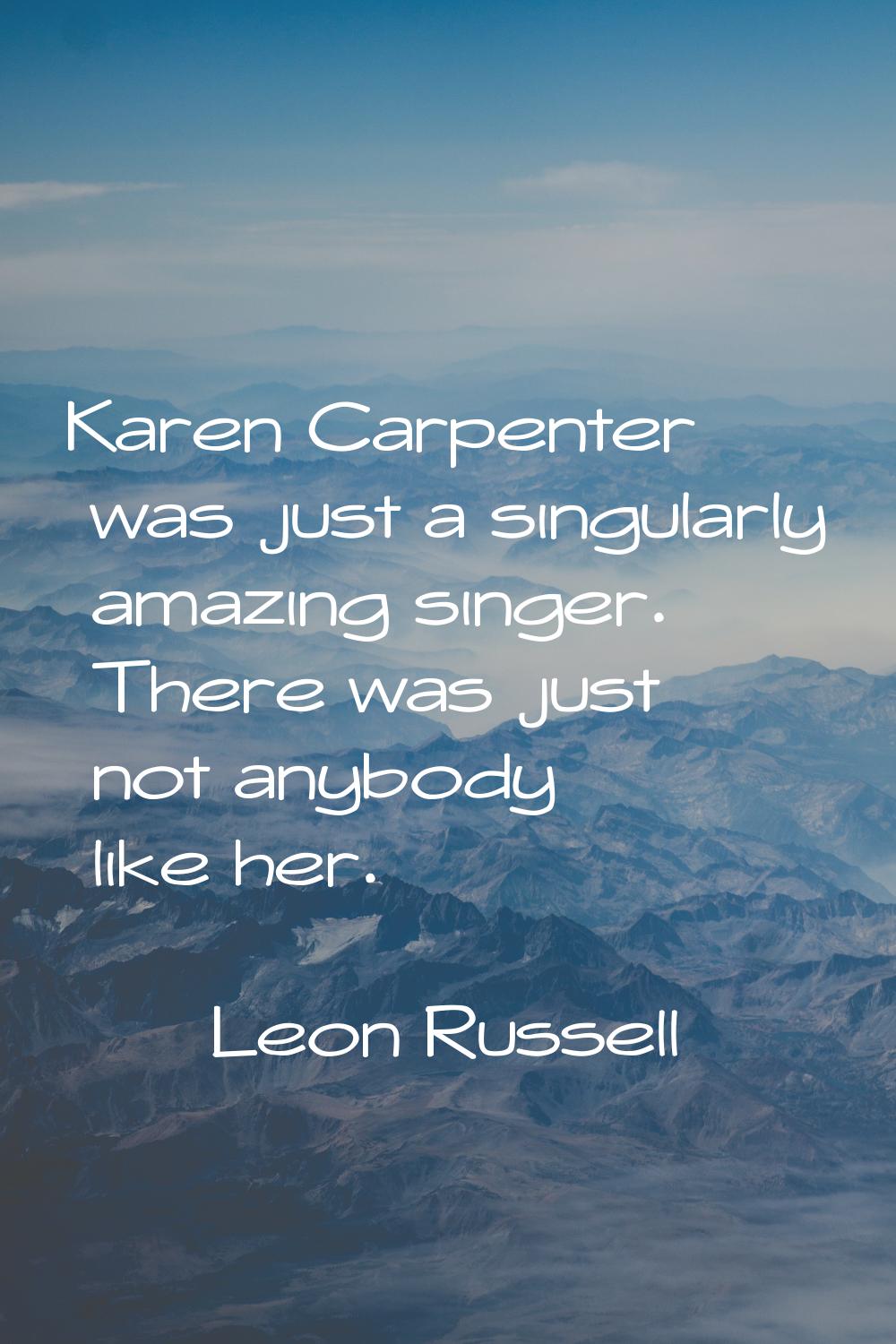 Karen Carpenter was just a singularly amazing singer. There was just not anybody like her.
