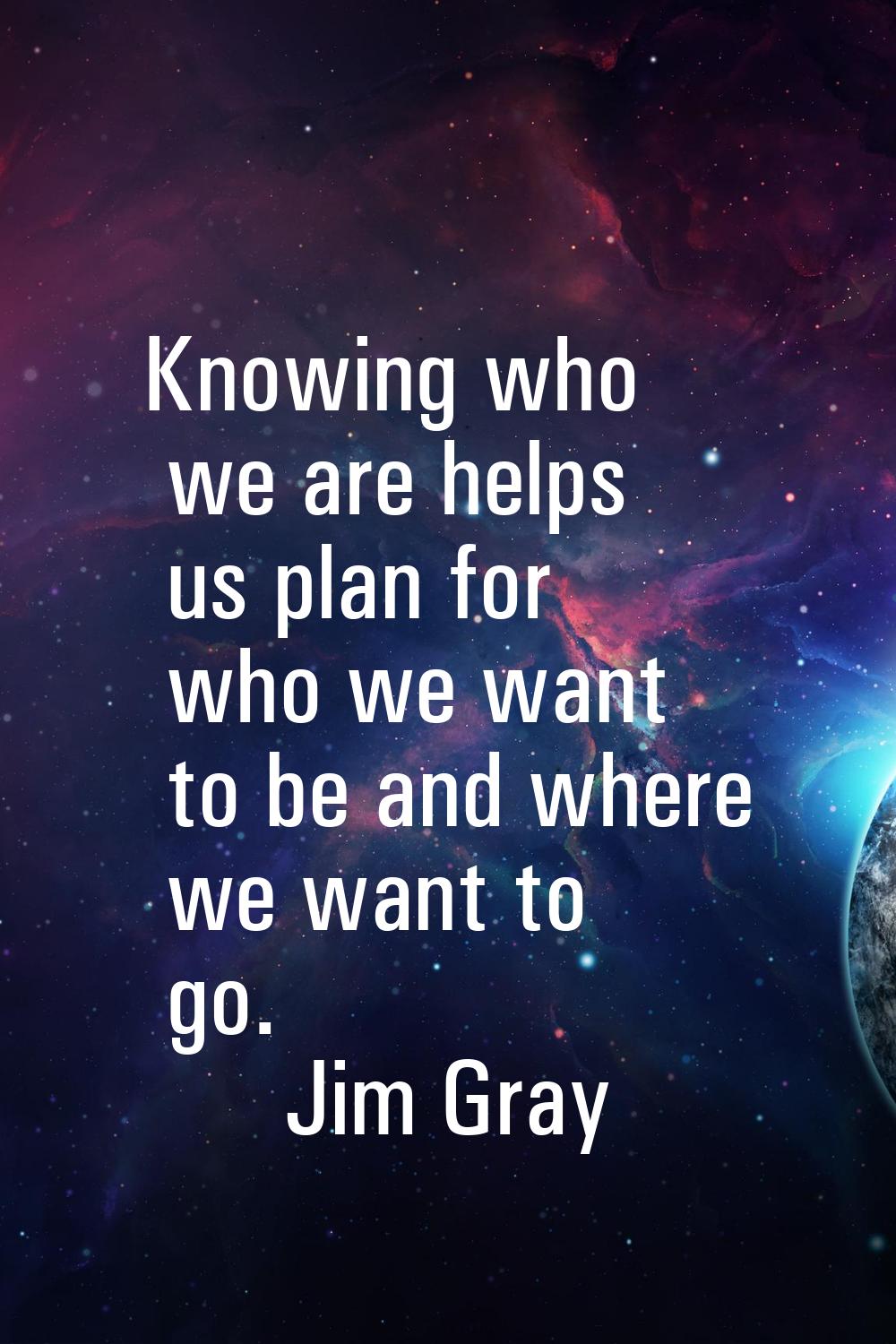 Knowing who we are helps us plan for who we want to be and where we want to go.