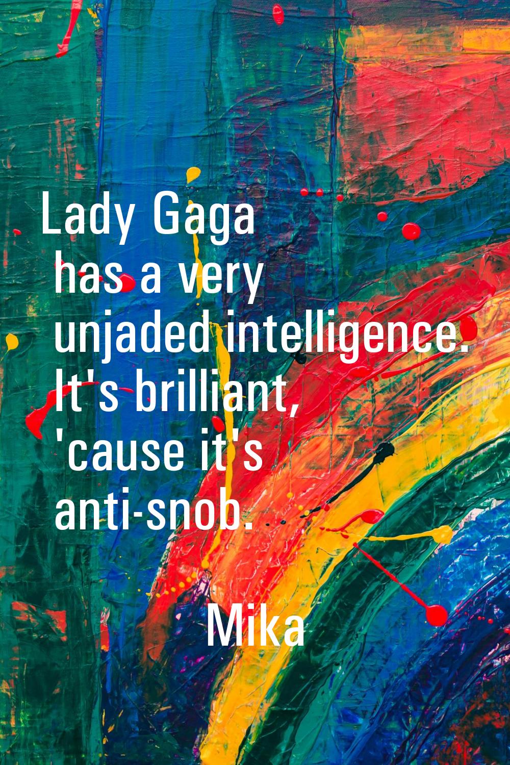 Lady Gaga has a very unjaded intelligence. It's brilliant, 'cause it's anti-snob.
