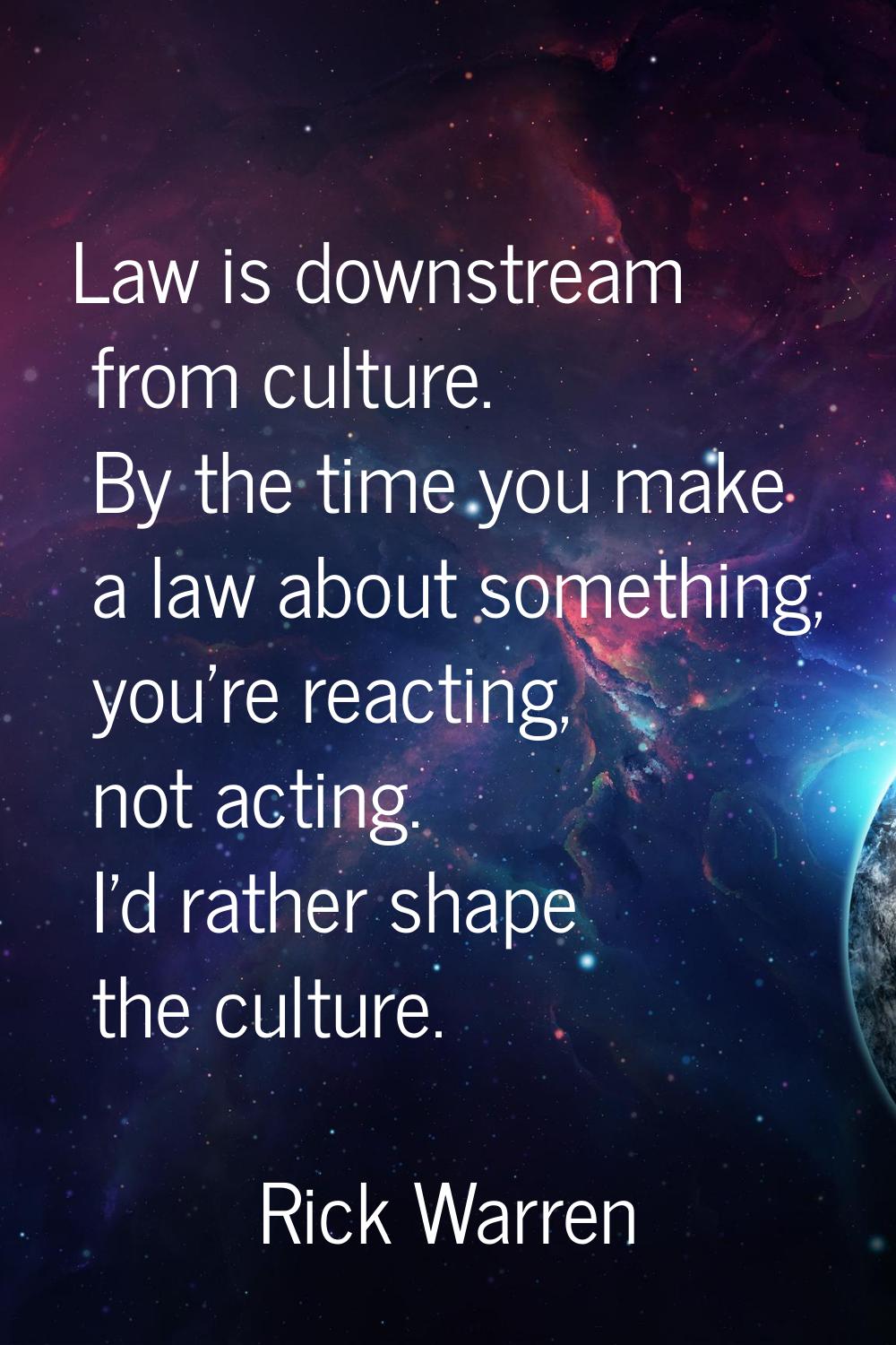 Law is downstream from culture. By the time you make a law about something, you're reacting, not ac