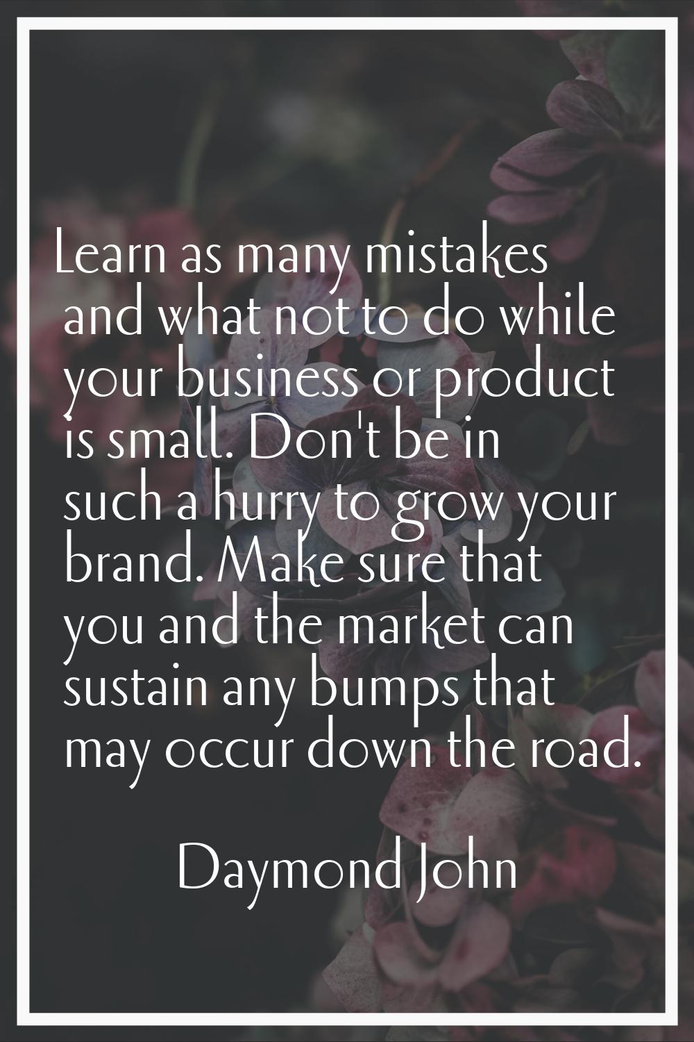 Learn as many mistakes and what not to do while your business or product is small. Don't be in such