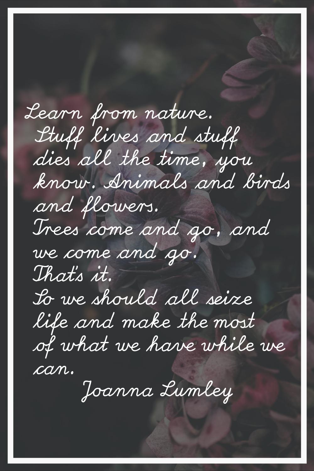 Learn from nature. Stuff lives and stuff dies all the time, you know. Animals and birds and flowers
