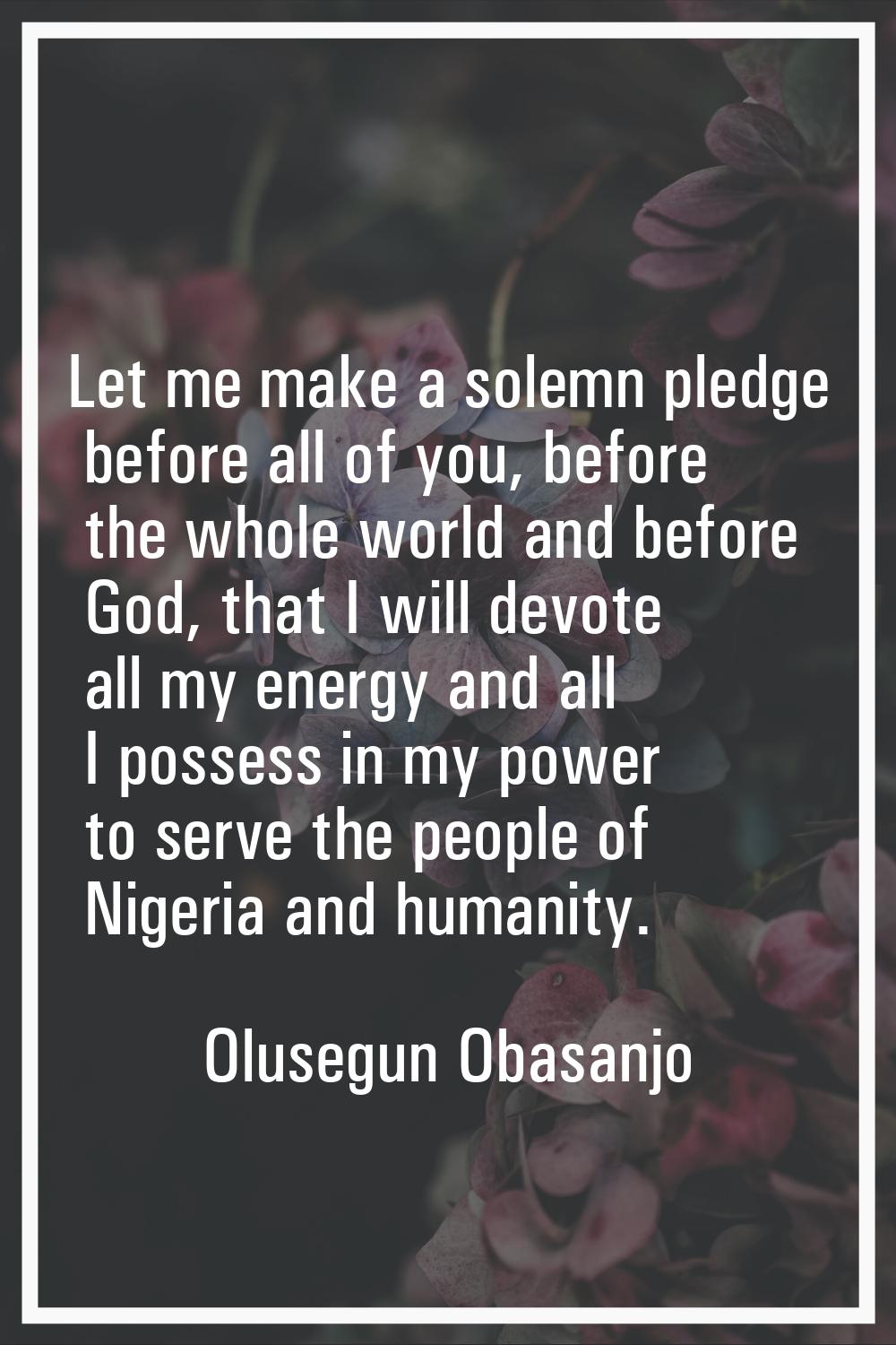 Let me make a solemn pledge before all of you, before the whole world and before God, that I will d
