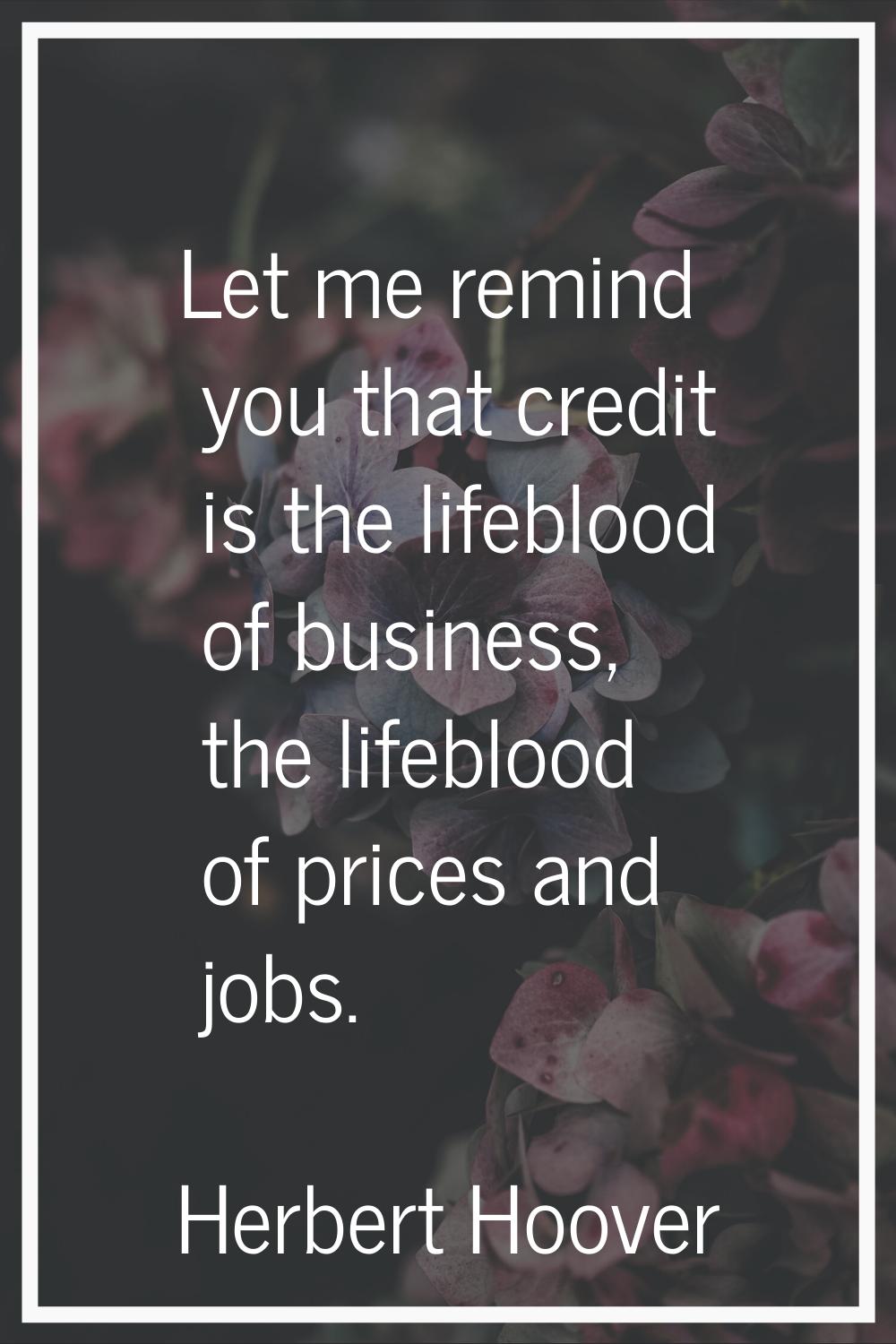 Let me remind you that credit is the lifeblood of business, the lifeblood of prices and jobs.
