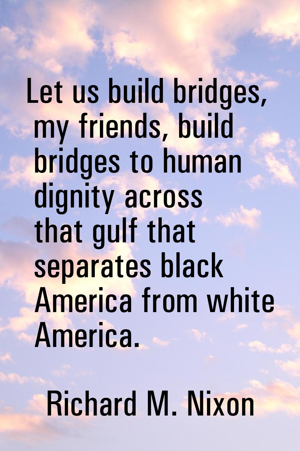 Let us build bridges, my friends, build bridges to human dignity across that gulf that separates bl
