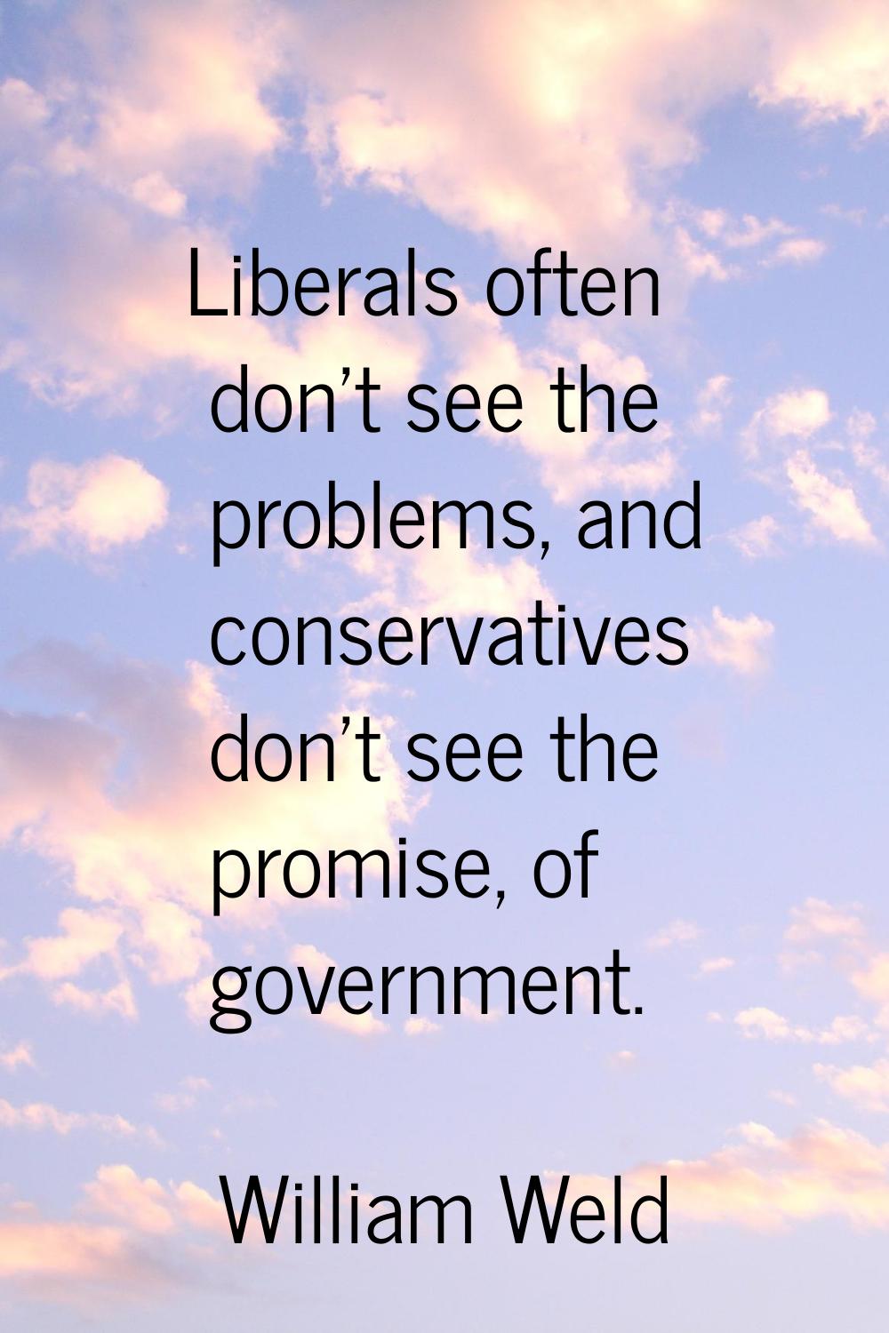 Liberals often don't see the problems, and conservatives don't see the promise, of government.