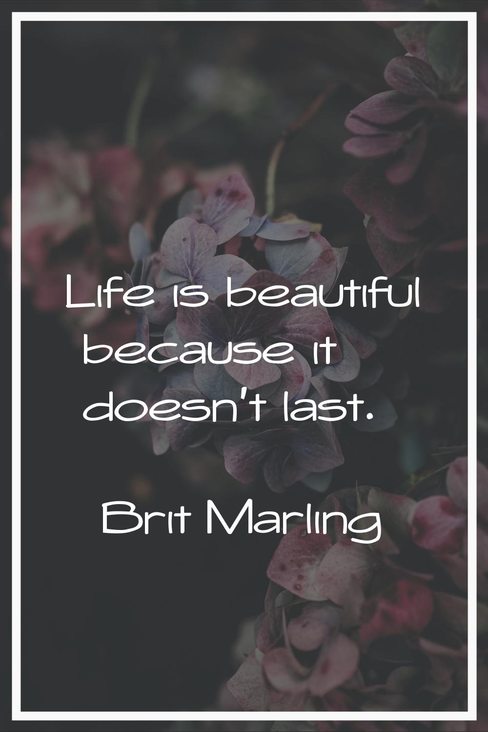 Life is beautiful because it doesn't last.