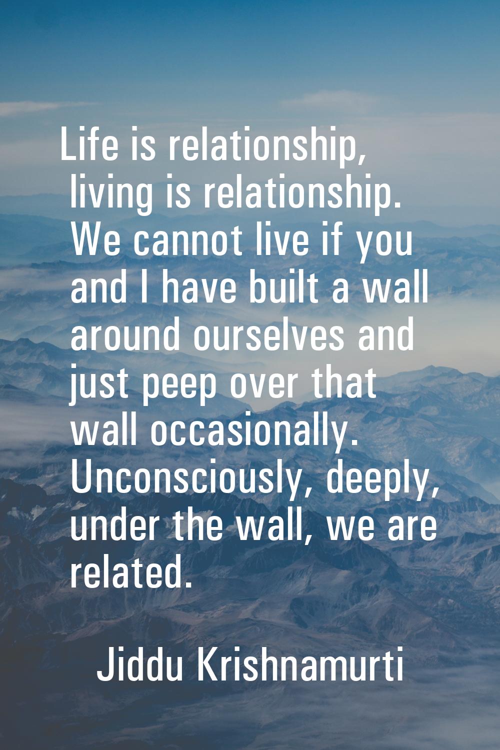Life is relationship, living is relationship. We cannot live if you and I have built a wall around 