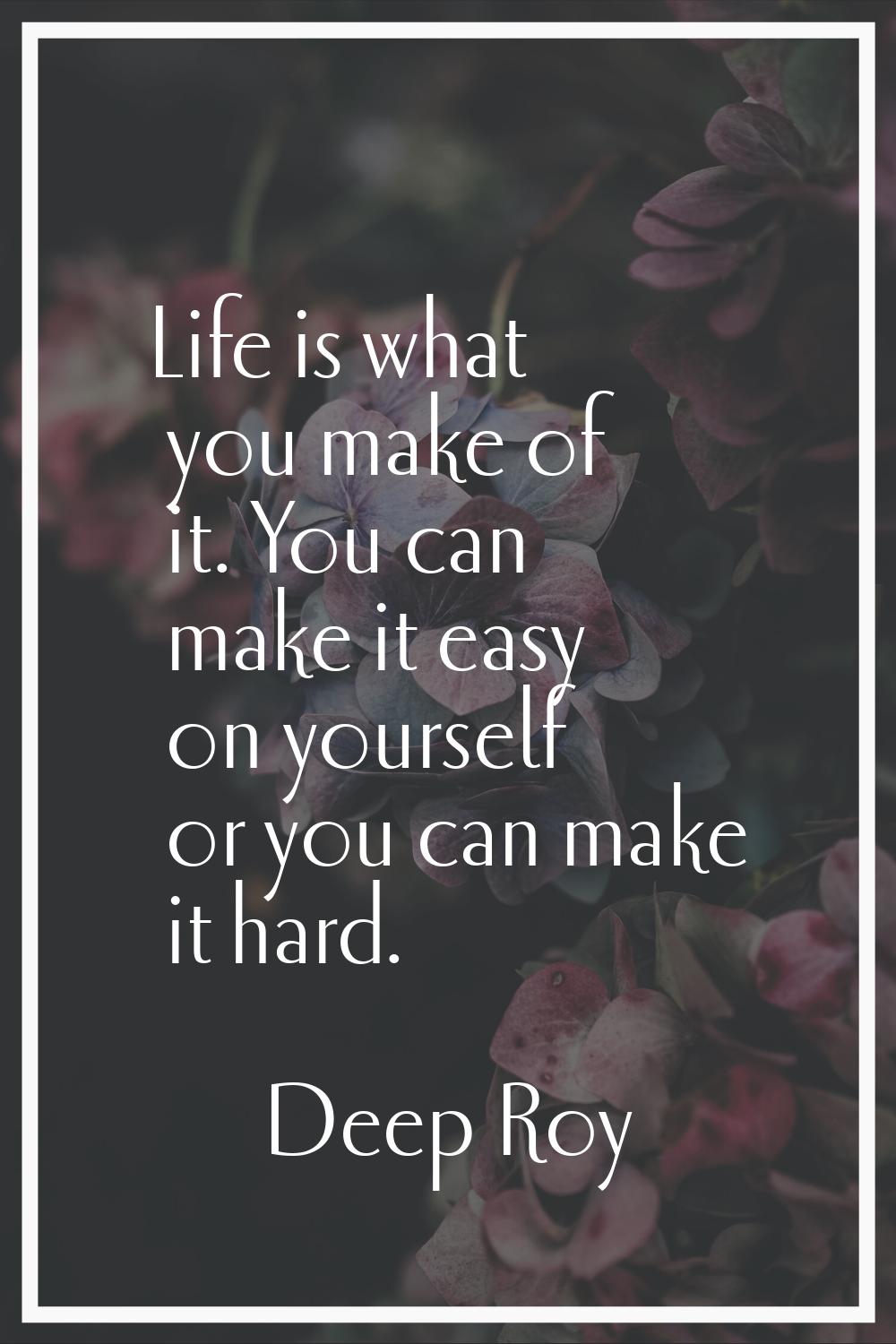 Life is what you make of it. You can make it easy on yourself or you can make it hard.