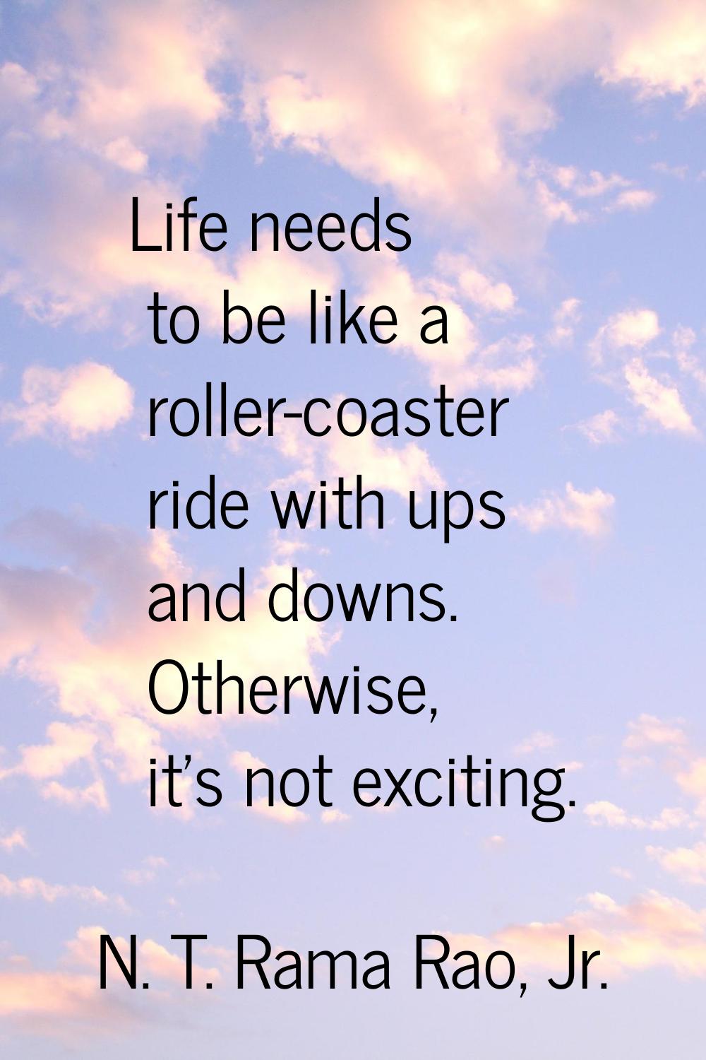 Life needs to be like a roller-coaster ride with ups and downs. Otherwise, it's not exciting.