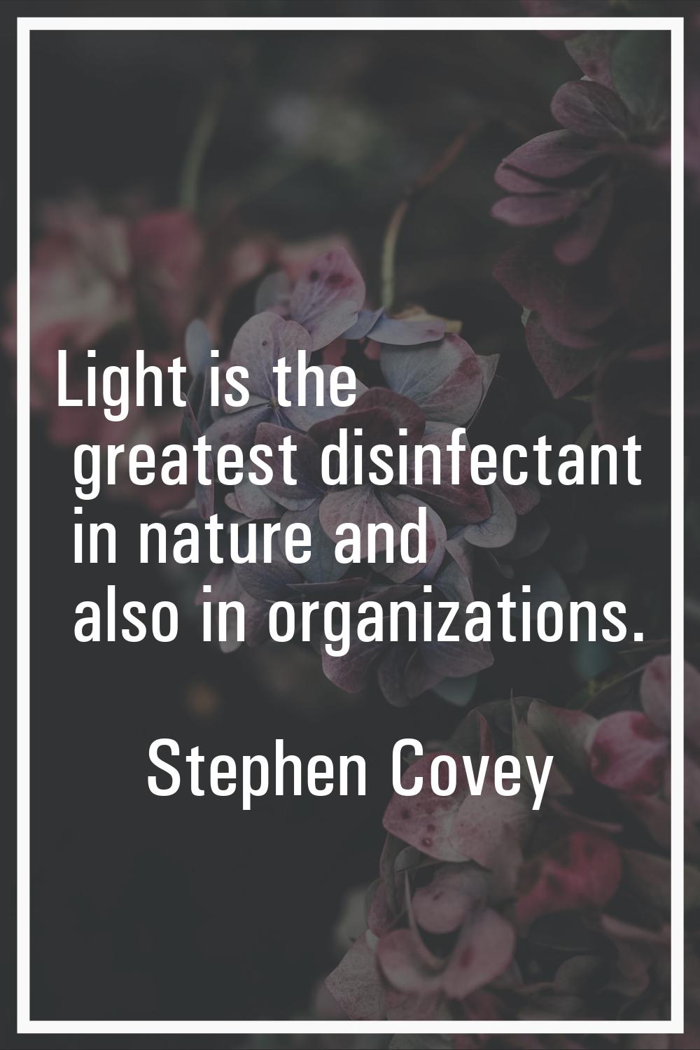 Light is the greatest disinfectant in nature and also in organizations.