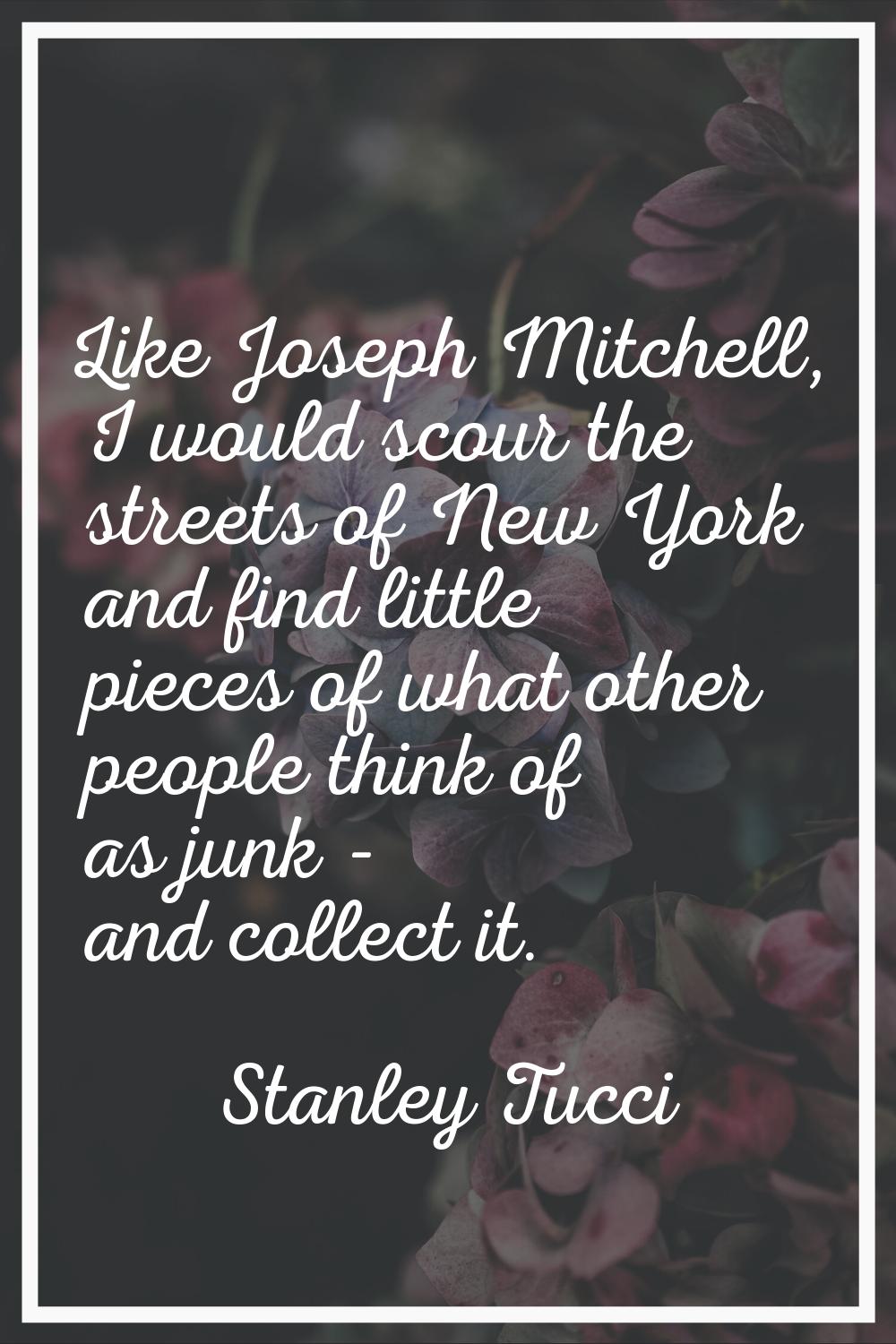 Like Joseph Mitchell, I would scour the streets of New York and find little pieces of what other pe