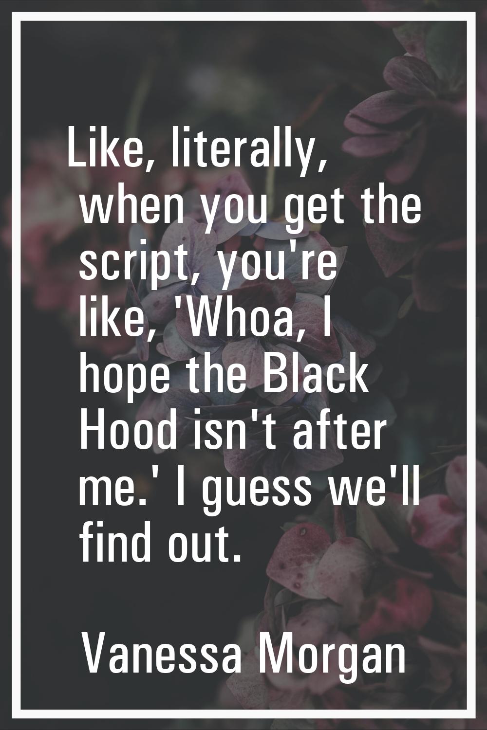 Like, literally, when you get the script, you're like, 'Whoa, I hope the Black Hood isn't after me.