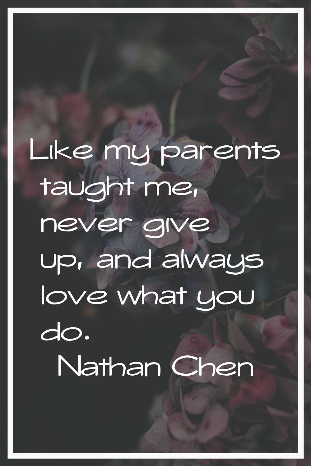 Like my parents taught me, never give up, and always love what you do.