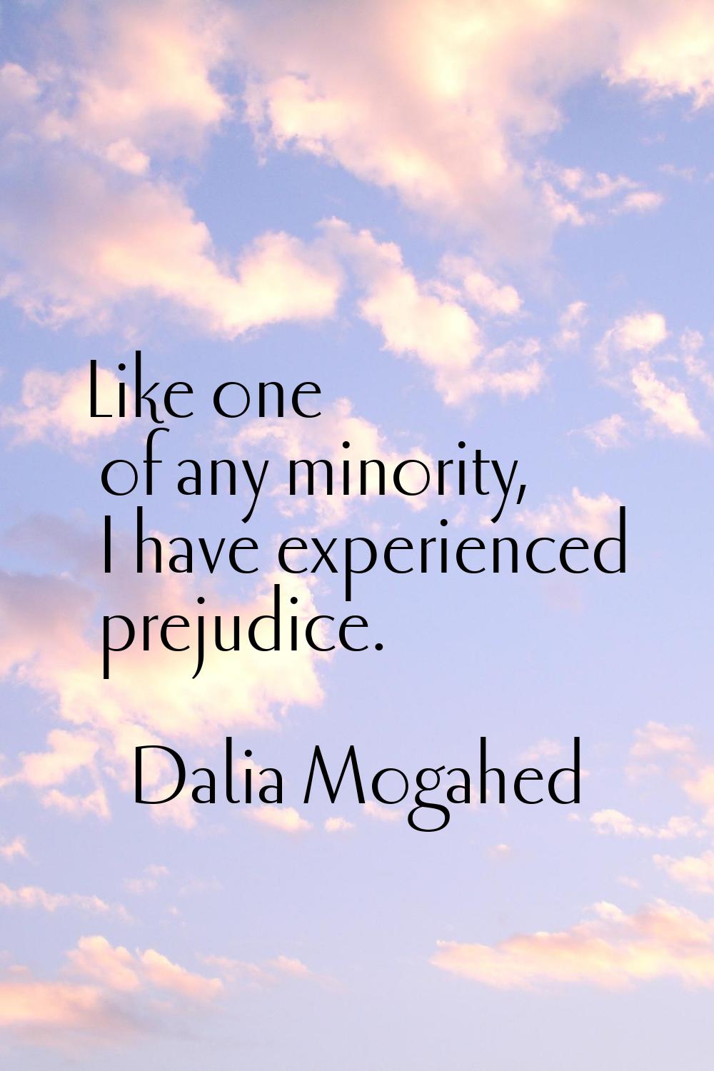 Like one of any minority, I have experienced prejudice.