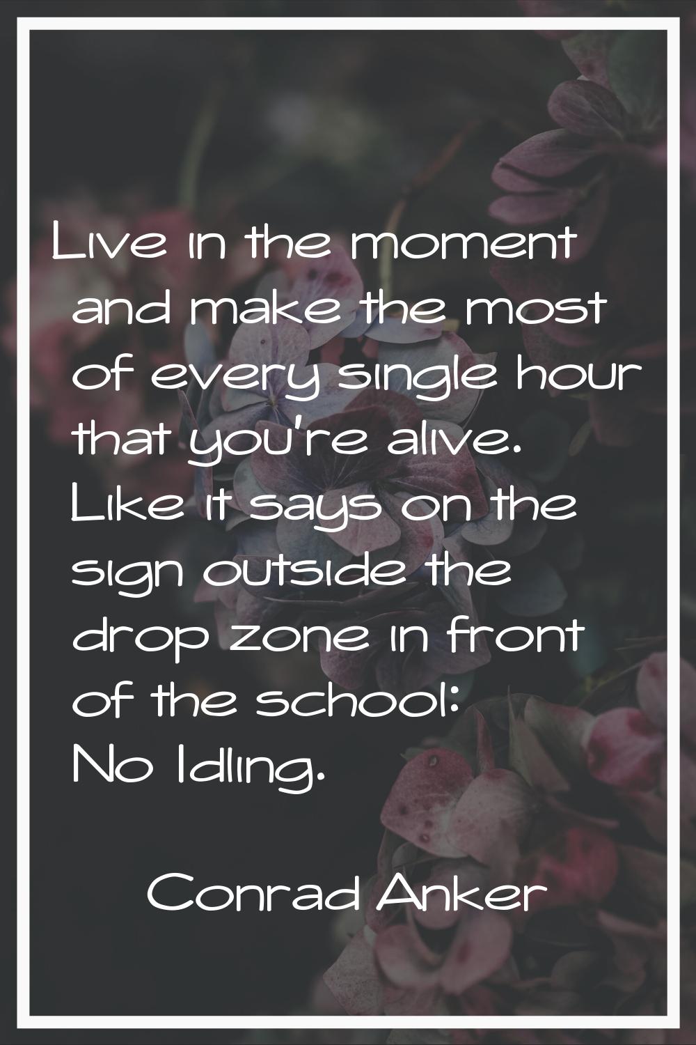 Live in the moment and make the most of every single hour that you're alive. Like it says on the si