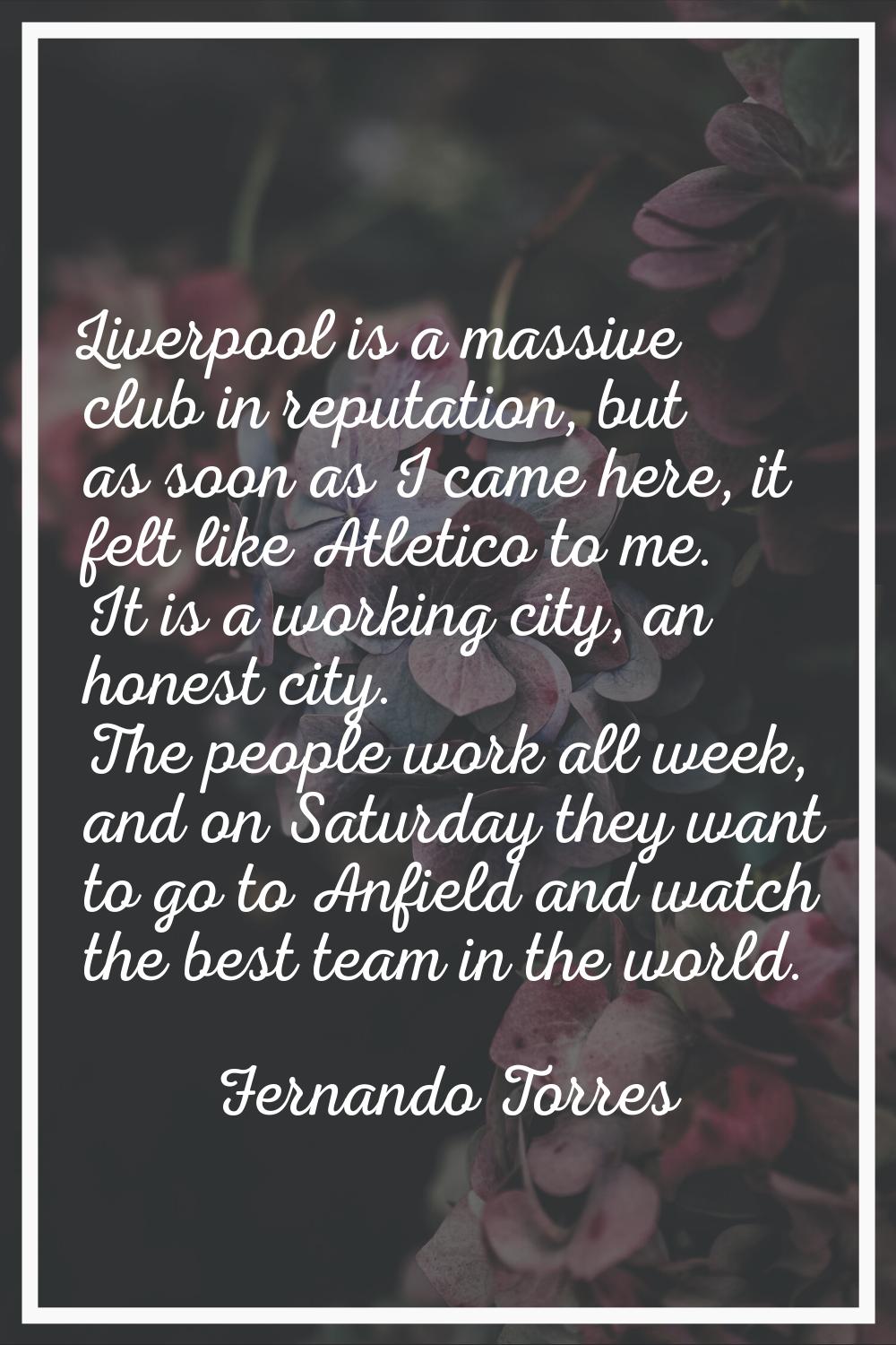 Liverpool is a massive club in reputation, but as soon as I came here, it felt like Atletico to me.