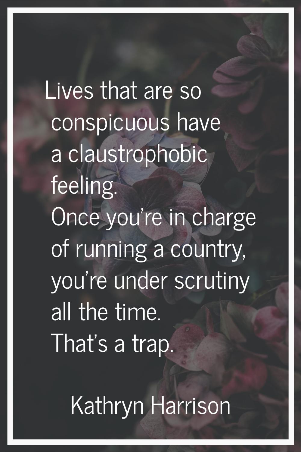 Lives that are so conspicuous have a claustrophobic feeling. Once you're in charge of running a cou