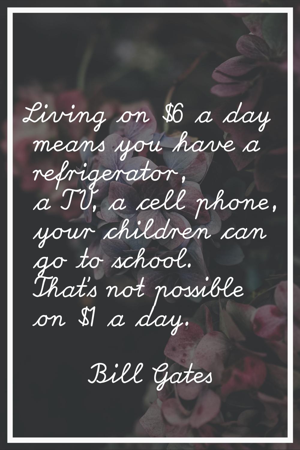 Living on $6 a day means you have a refrigerator, a TV, a cell phone, your children can go to schoo