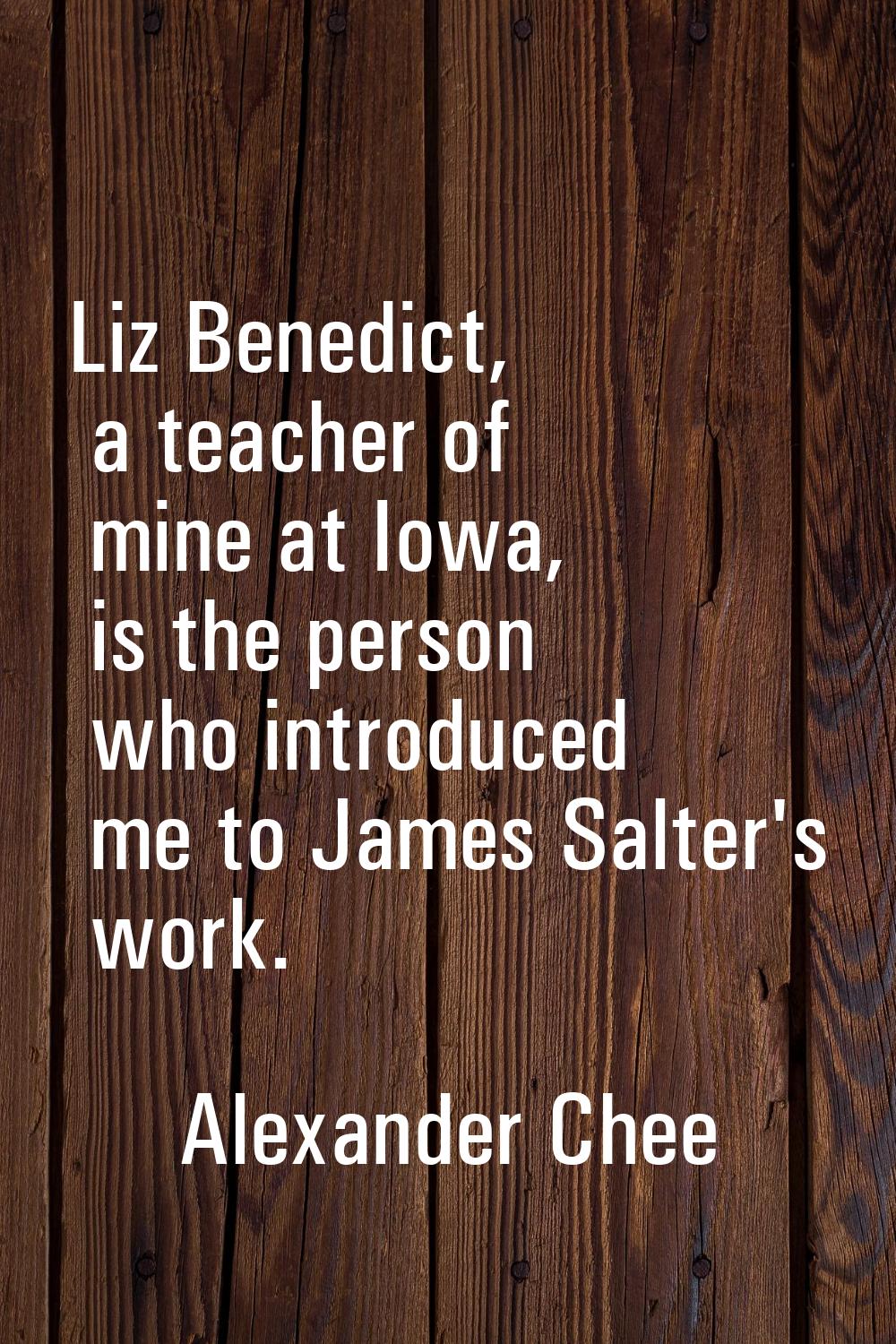 Liz Benedict, a teacher of mine at Iowa, is the person who introduced me to James Salter's work.