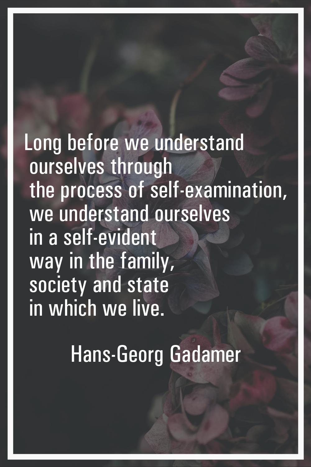 Long before we understand ourselves through the process of self-examination, we understand ourselve