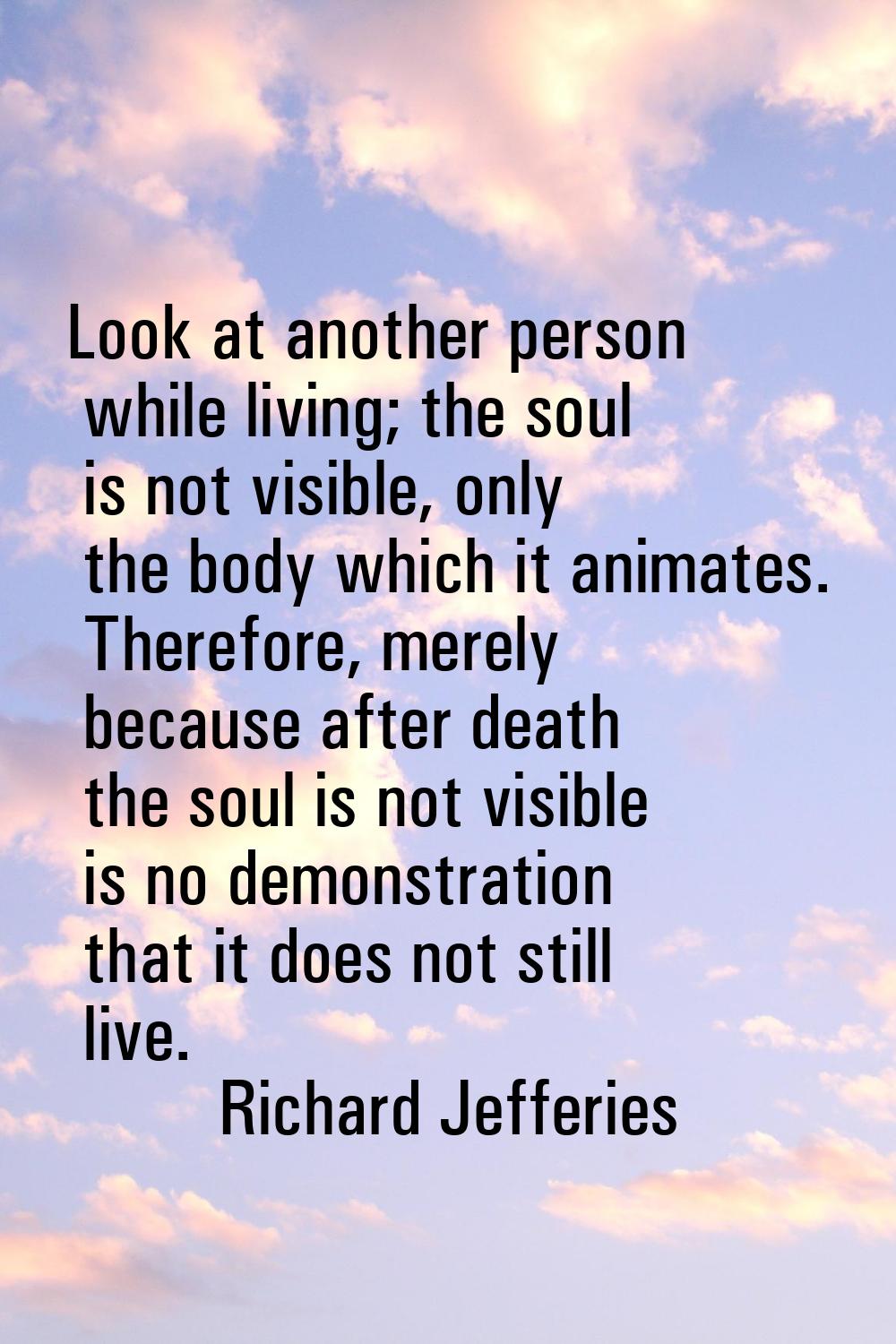 Look at another person while living; the soul is not visible, only the body which it animates. Ther