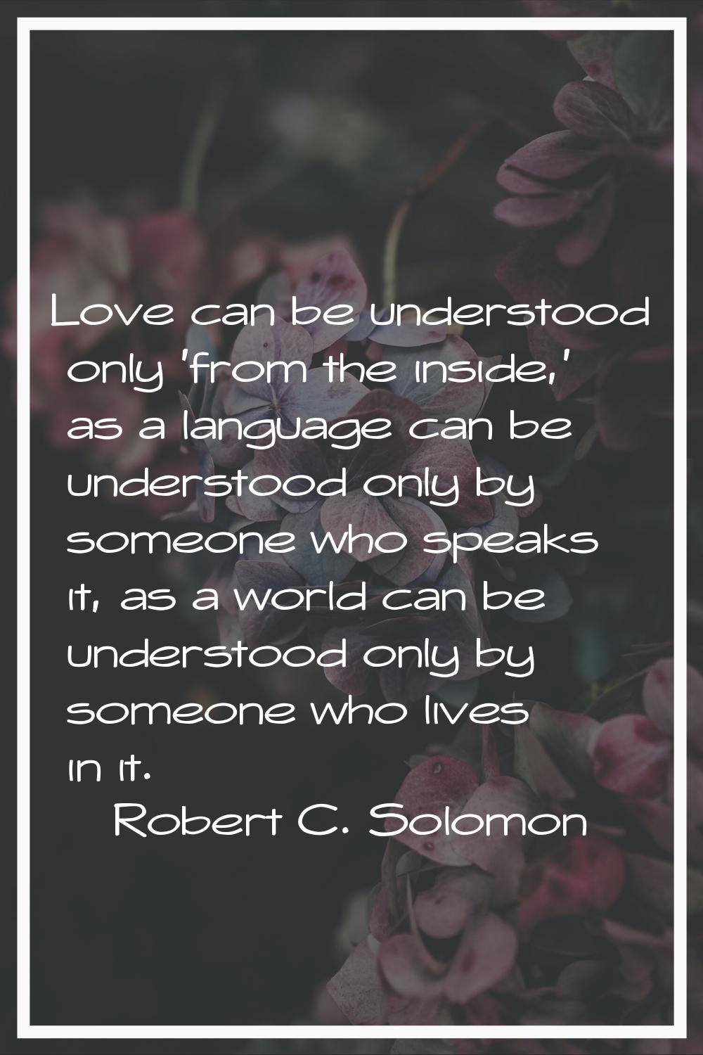 Love can be understood only 'from the inside,' as a language can be understood only by someone who 