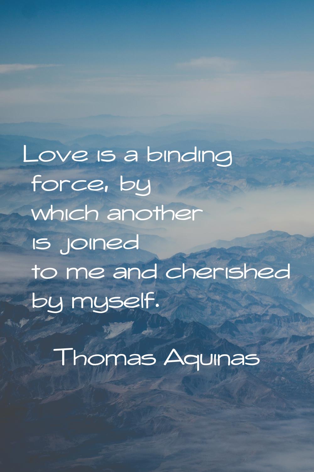 Love is a binding force, by which another is joined to me and cherished by myself.