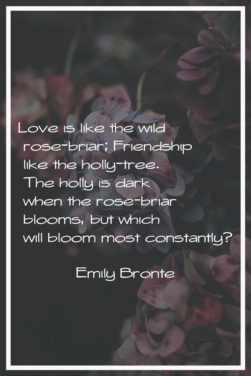 Love is like the wild rose-briar; Friendship like the holly-tree. The holly is dark when the rose-b