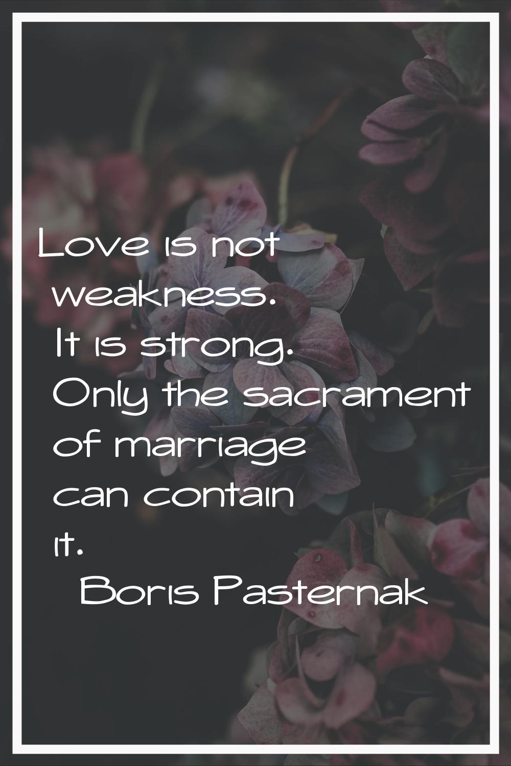 Love is not weakness. It is strong. Only the sacrament of marriage can contain it.