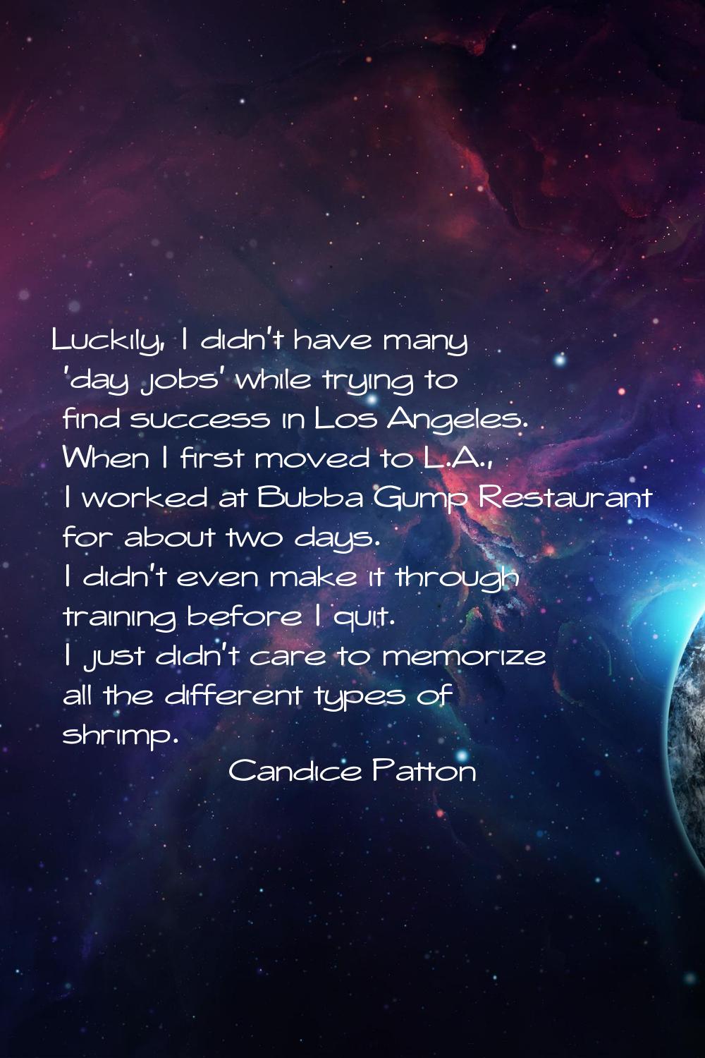 Luckily, I didn't have many 'day jobs' while trying to find success in Los Angeles. When I first mo