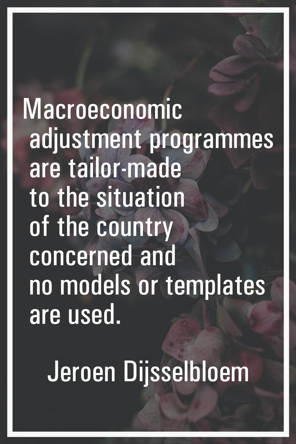 Macroeconomic adjustment programmes are tailor-made to the situation of the country concerned and n