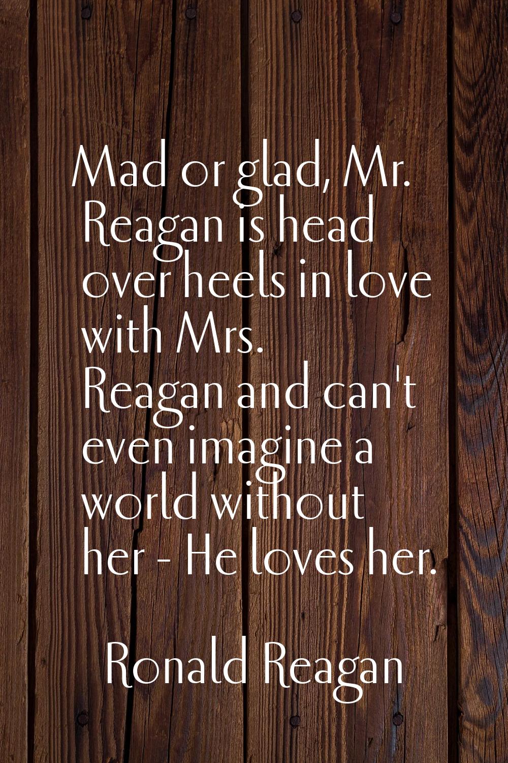 Mad or glad, Mr. Reagan is head over heels in love with Mrs. Reagan and can't even imagine a world 