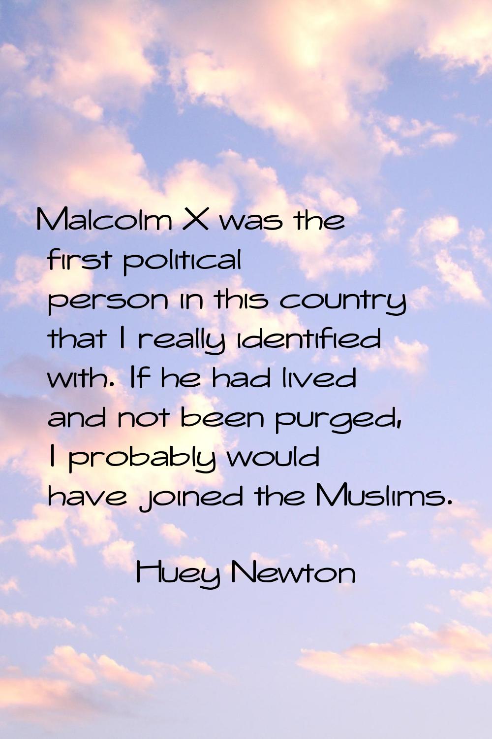 Malcolm X was the first political person in this country that I really identified with. If he had l