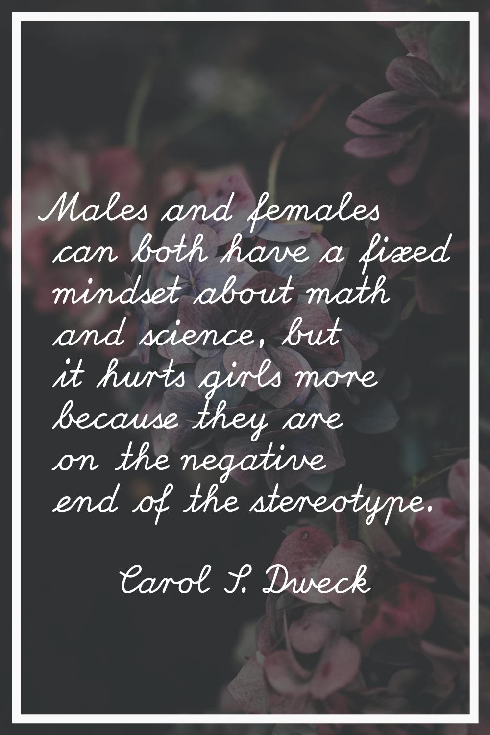 Males and females can both have a fixed mindset about math and science, but it hurts girls more bec
