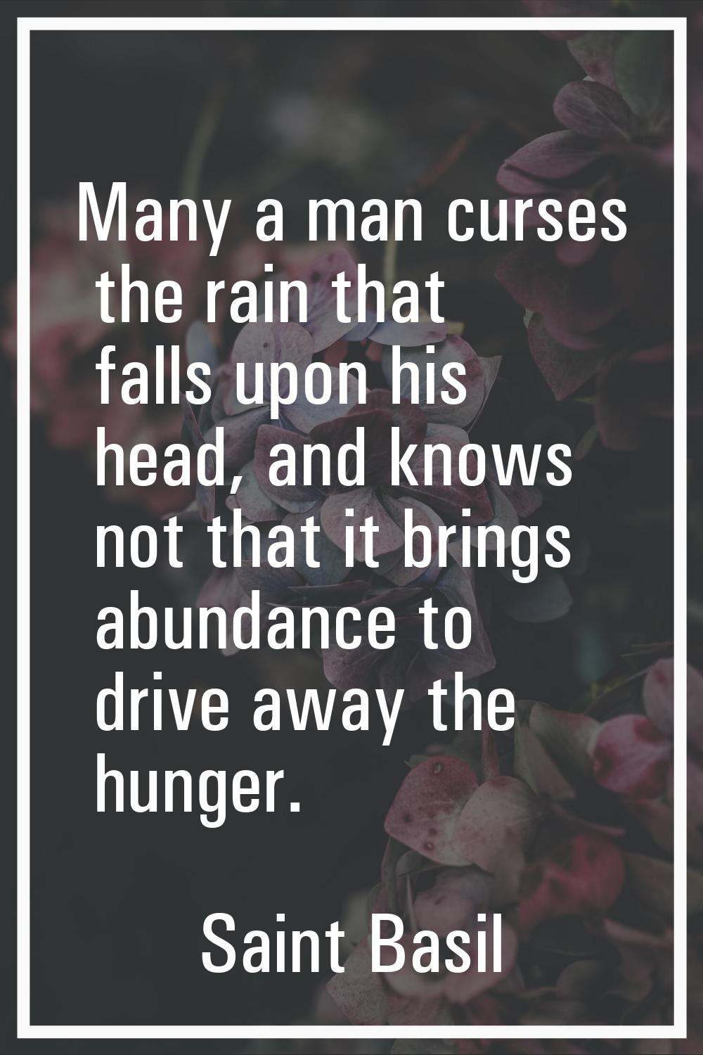 Many a man curses the rain that falls upon his head, and knows not that it brings abundance to driv