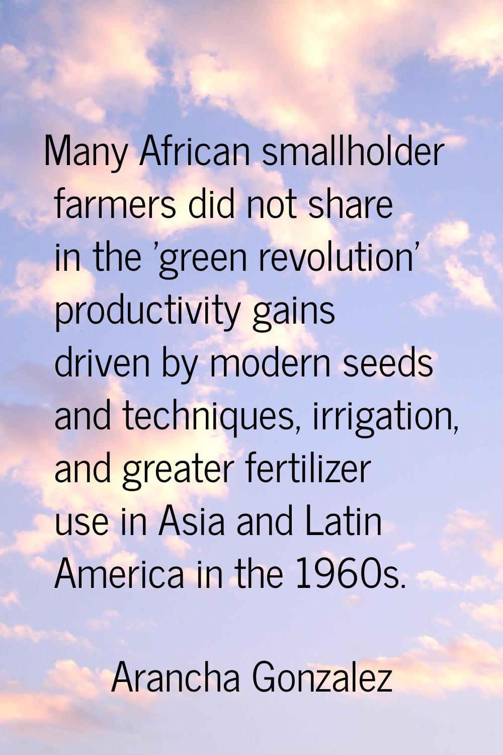 Many African smallholder farmers did not share in the 'green revolution' productivity gains driven 