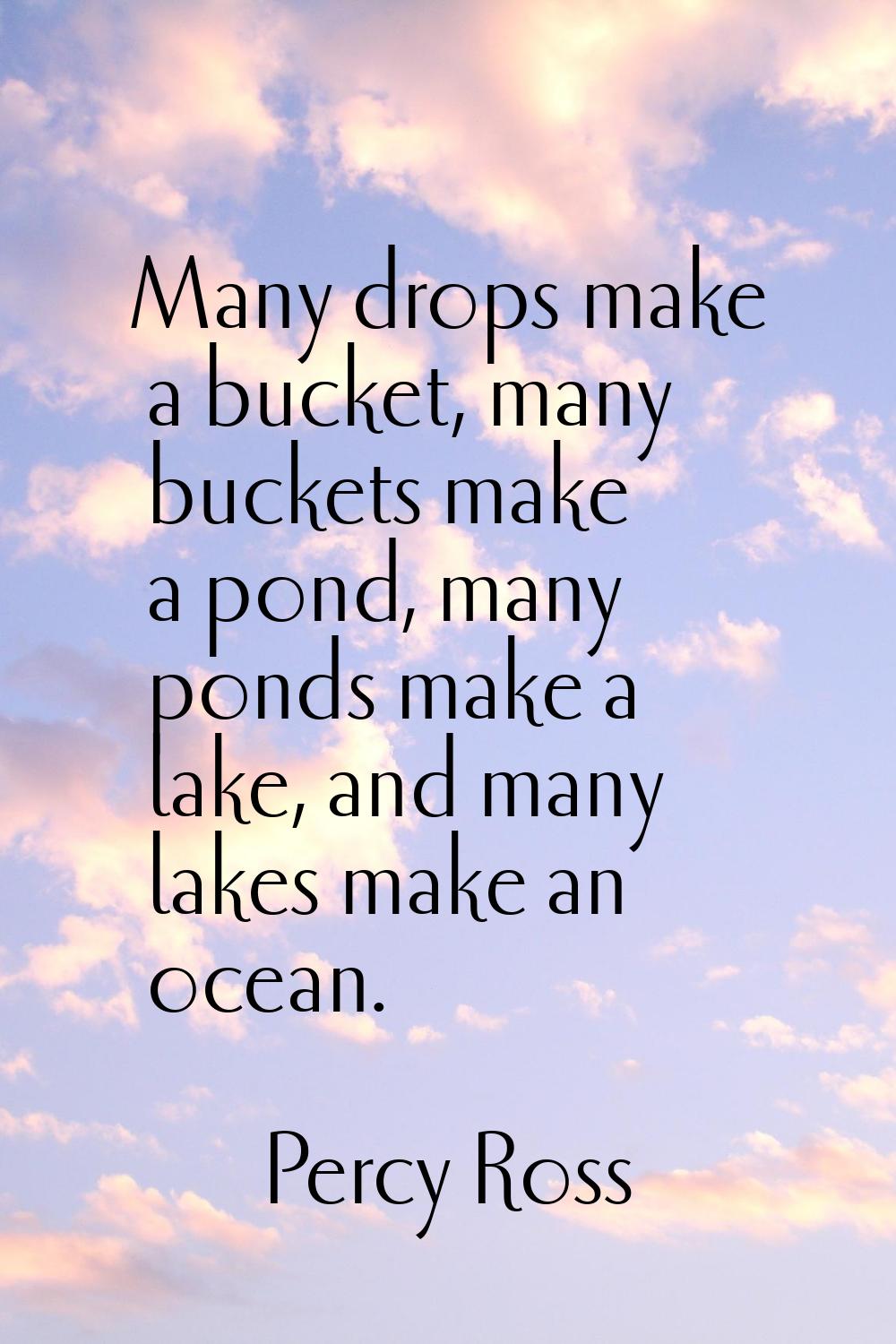 Many drops make a bucket, many buckets make a pond, many ponds make a lake, and many lakes make an 