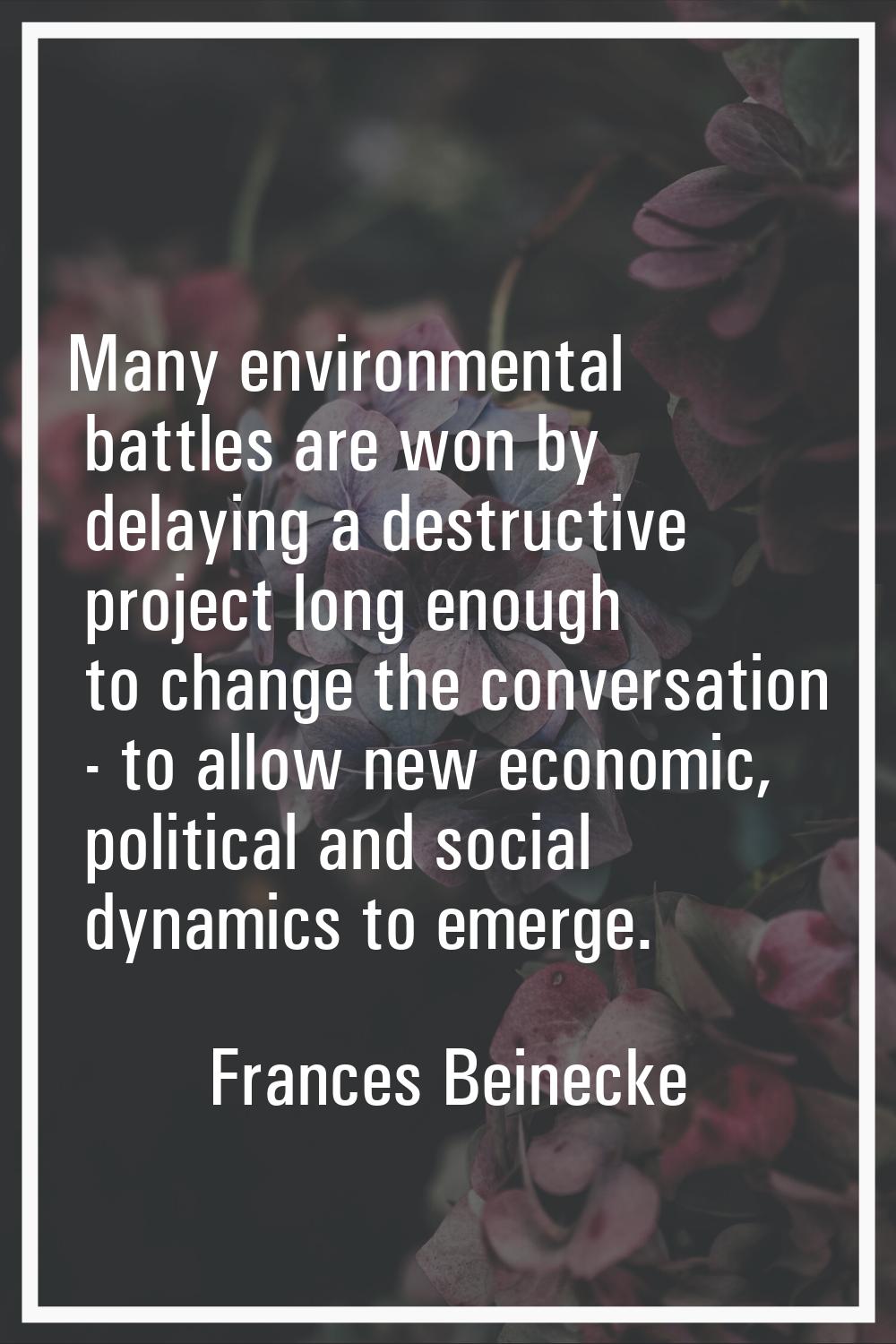 Many environmental battles are won by delaying a destructive project long enough to change the conv