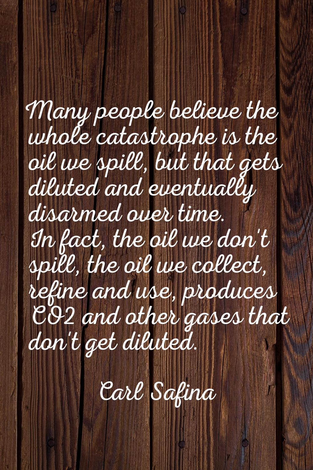 Many people believe the whole catastrophe is the oil we spill, but that gets diluted and eventually