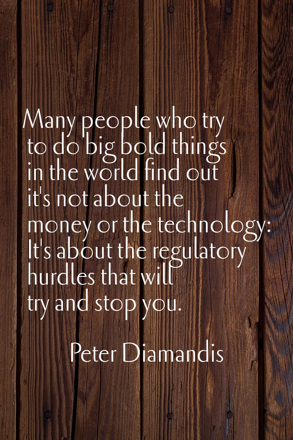 Many people who try to do big bold things in the world find out it's not about the money or the tec