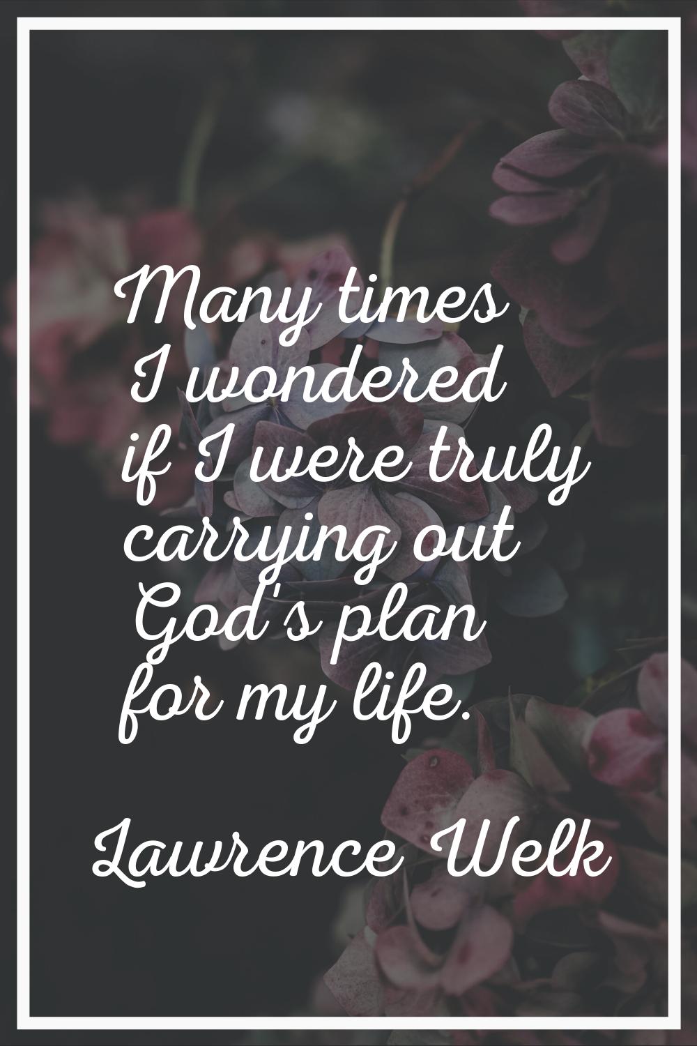 Many times I wondered if I were truly carrying out God's plan for my life.