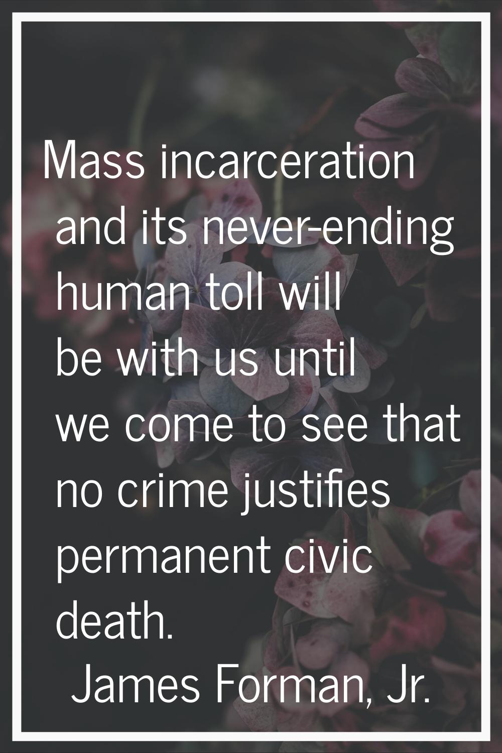 Mass incarceration and its never-ending human toll will be with us until we come to see that no cri
