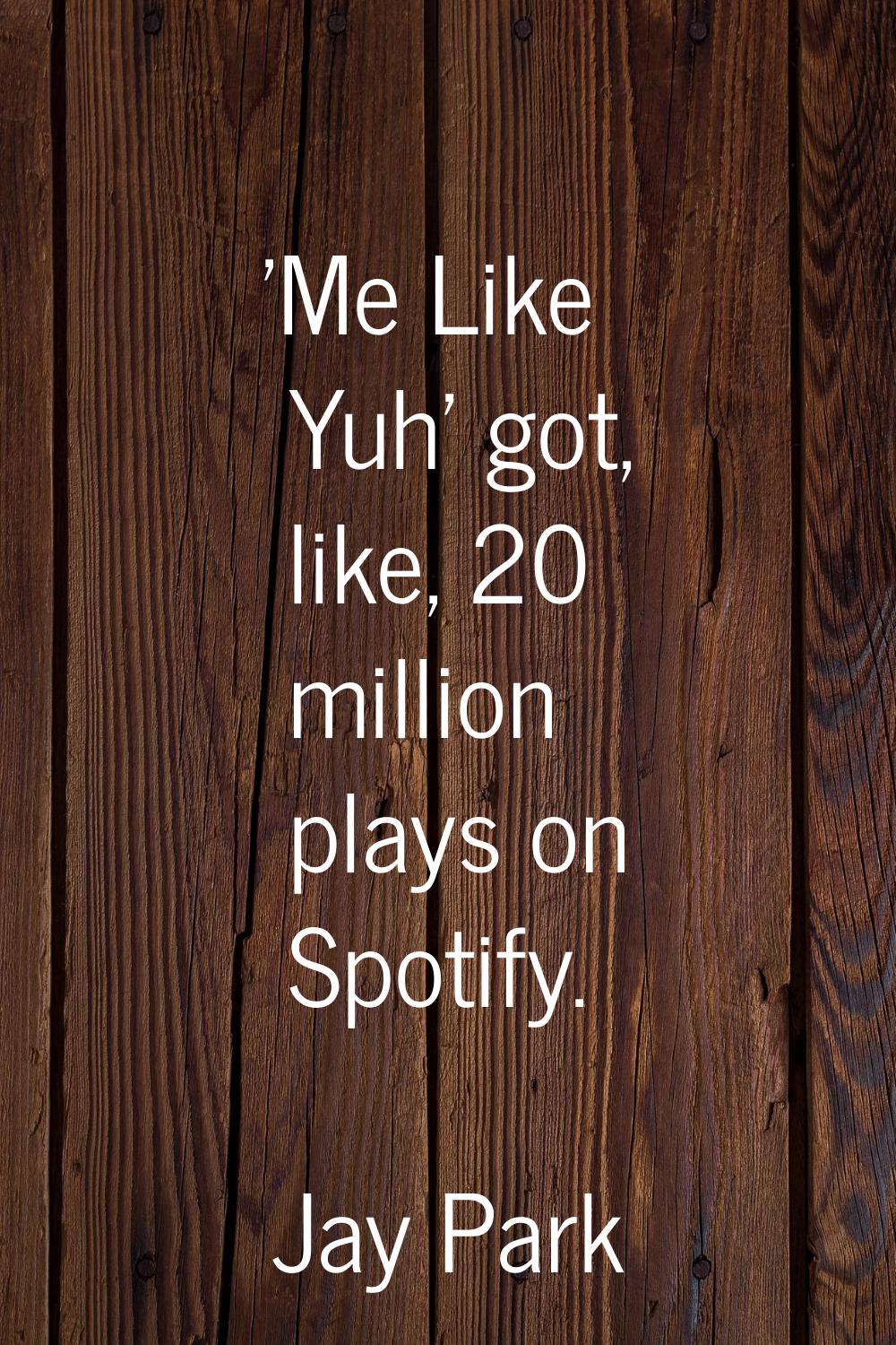 'Me Like Yuh' got, like, 20 million plays on Spotify.