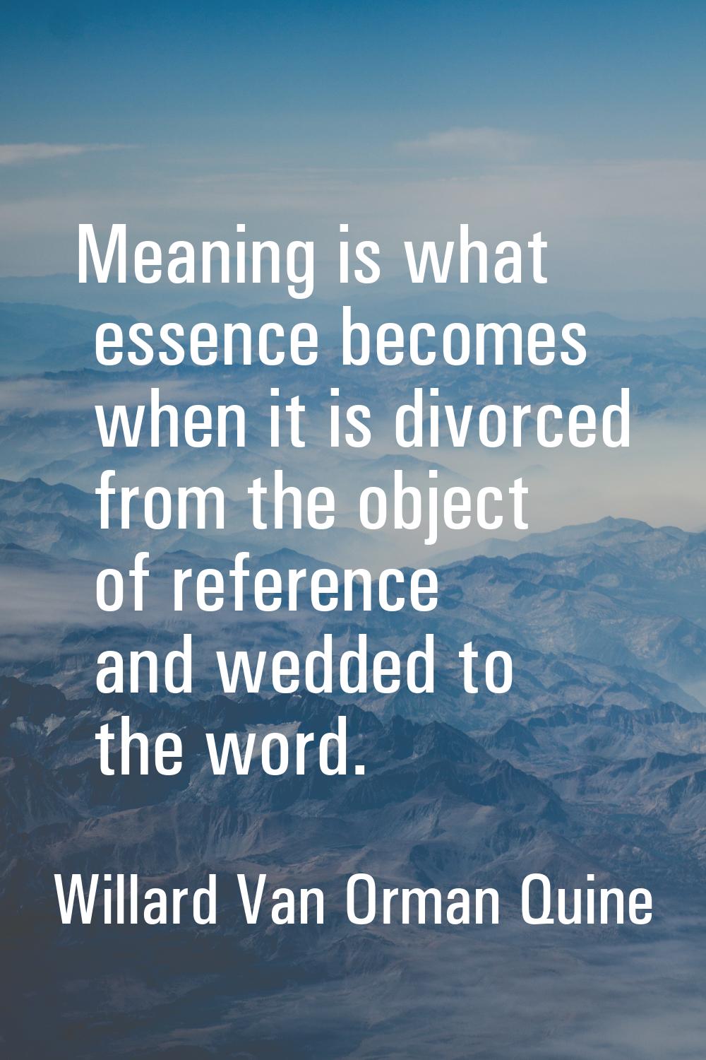 Meaning is what essence becomes when it is divorced from the object of reference and wedded to the 