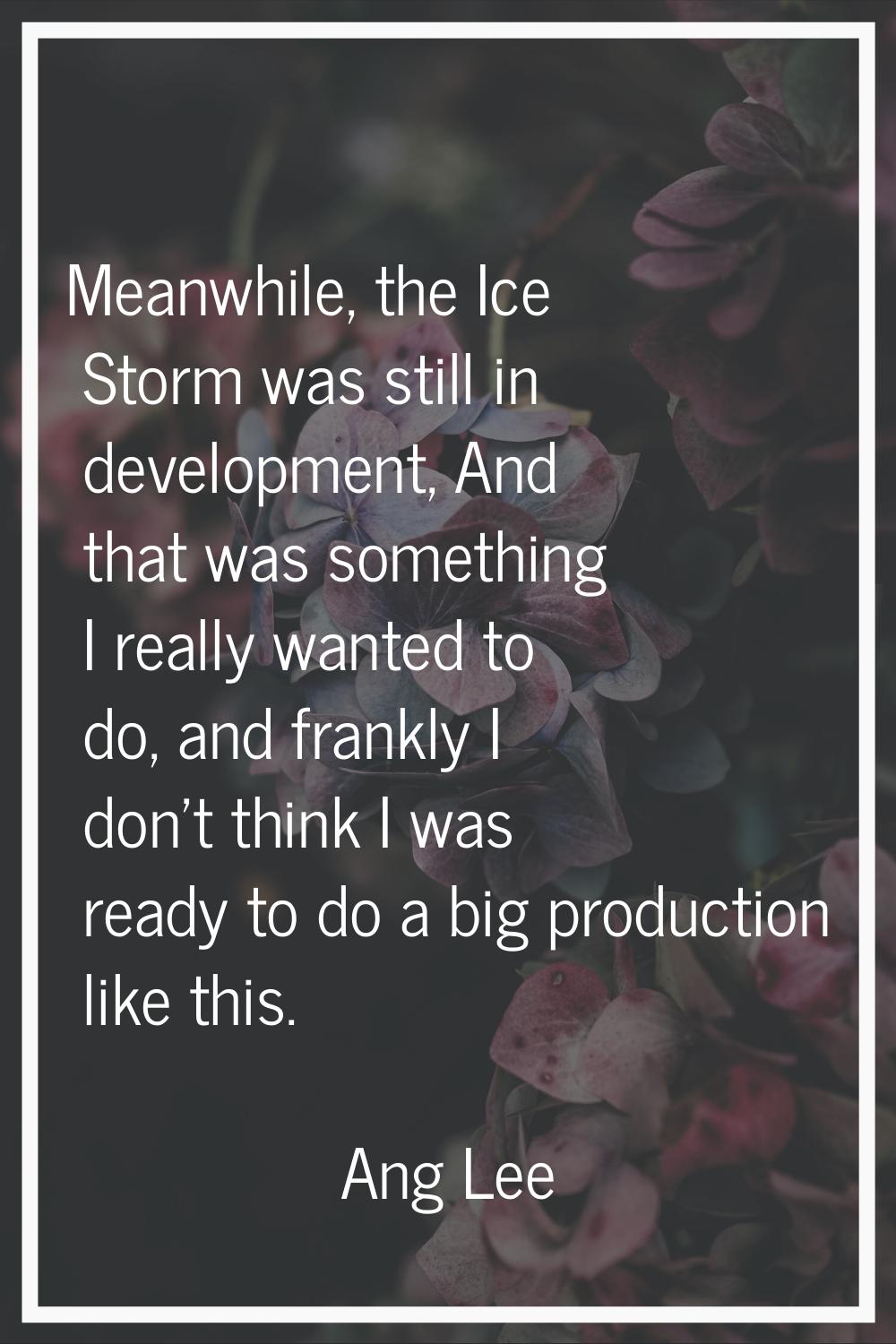 Meanwhile, the Ice Storm was still in development, And that was something I really wanted to do, an