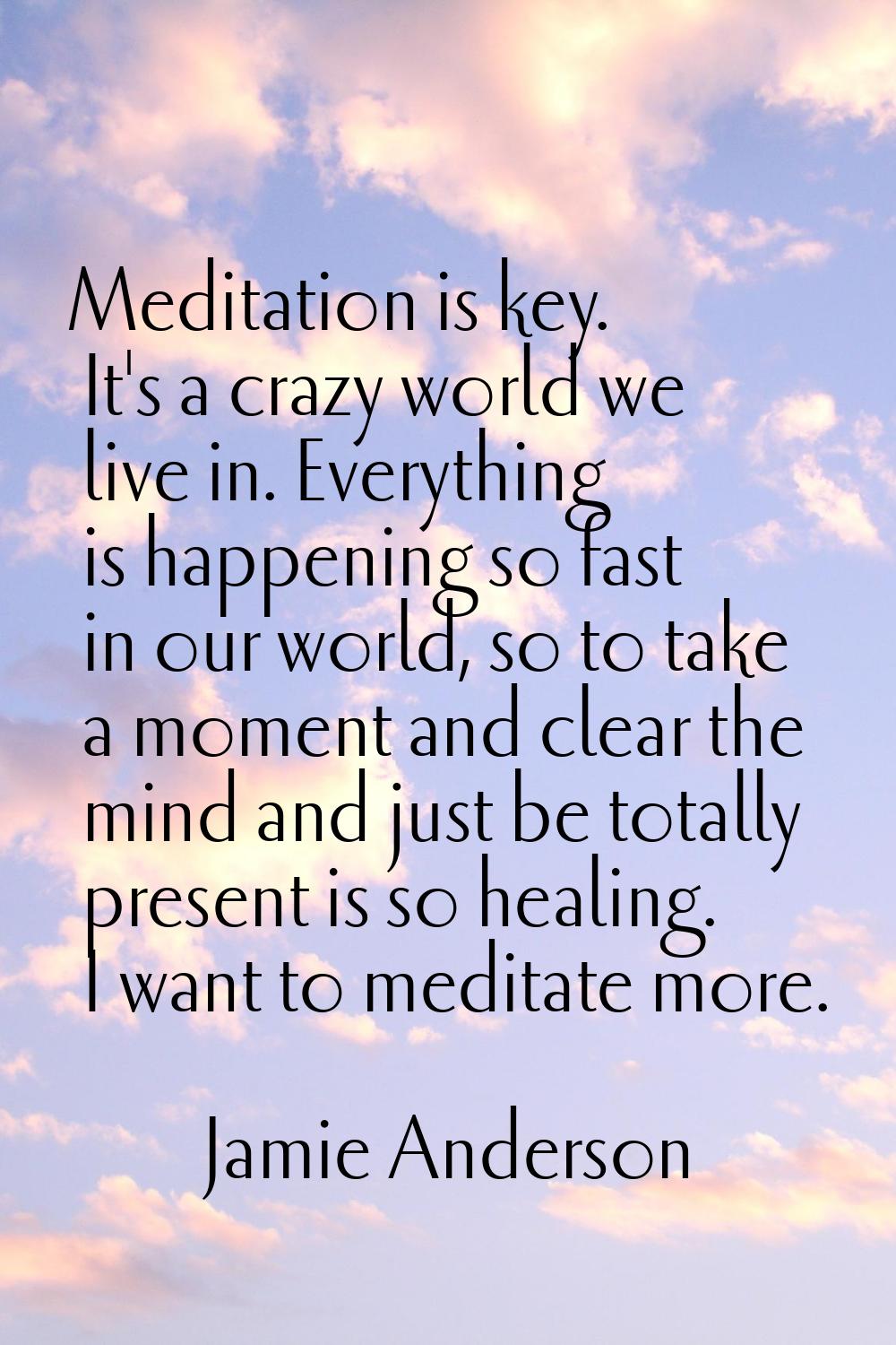 Meditation is key. It's a crazy world we live in. Everything is happening so fast in our world, so 