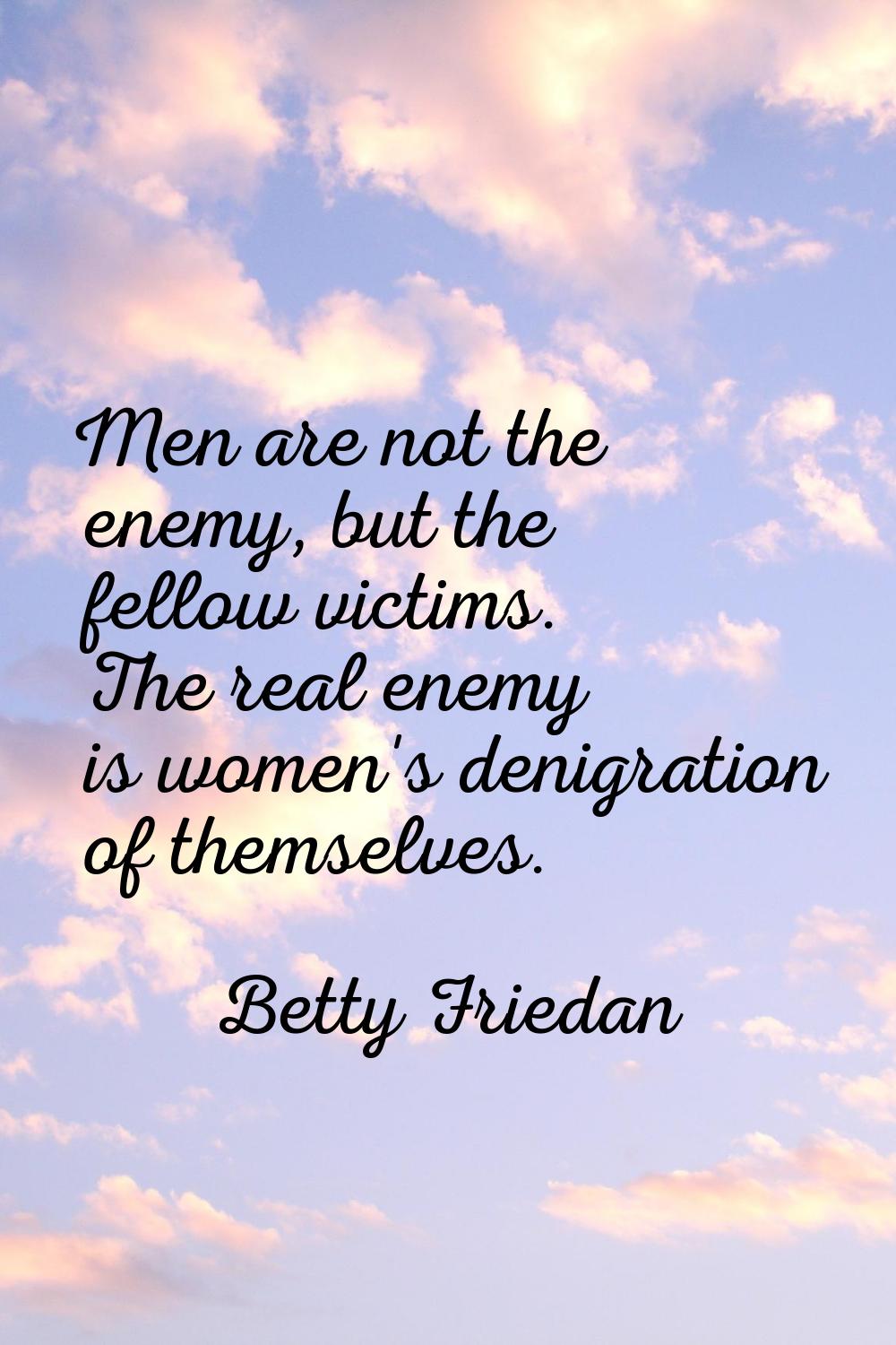 Men are not the enemy, but the fellow victims. The real enemy is women's denigration of themselves.