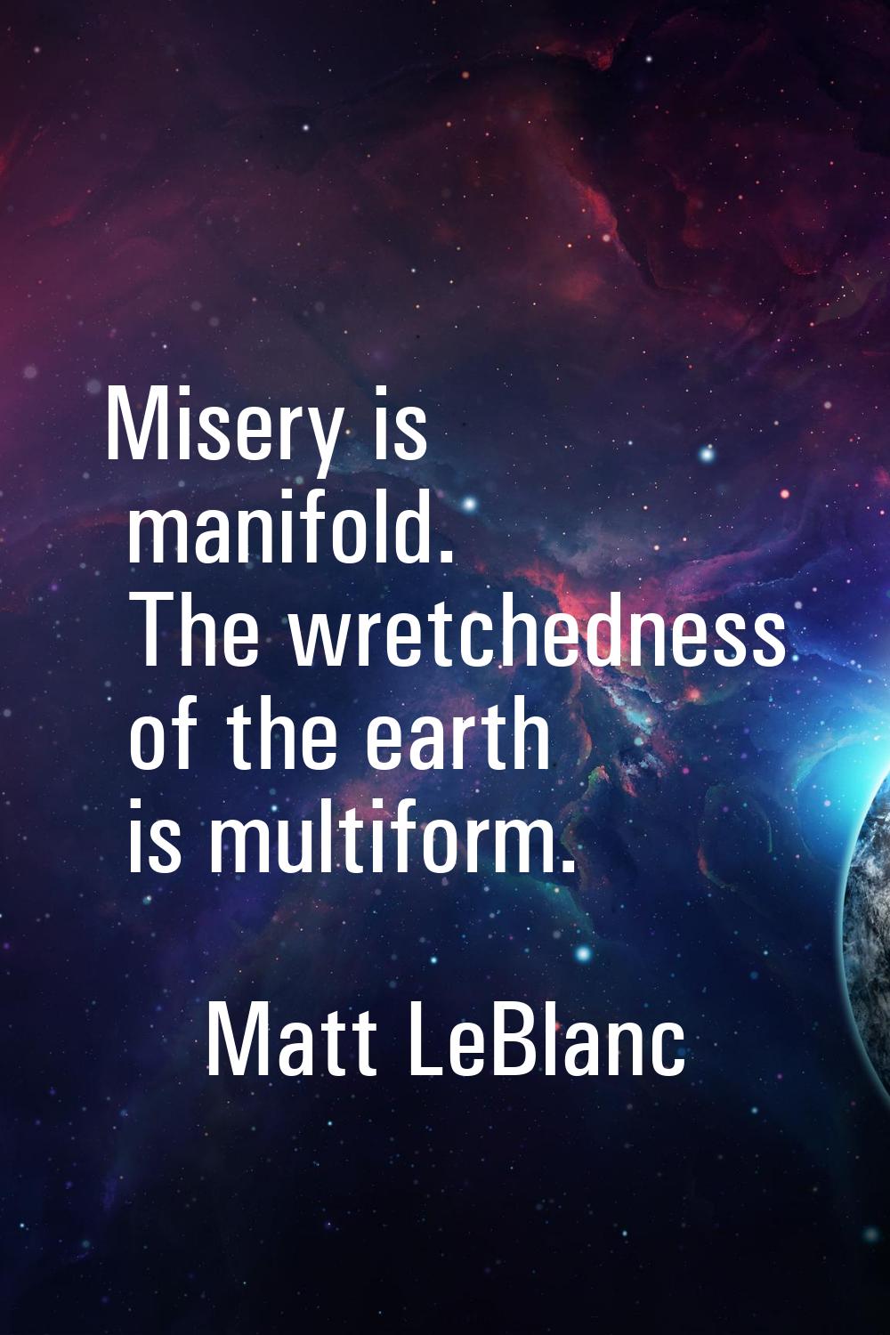 Misery is manifold. The wretchedness of the earth is multiform.