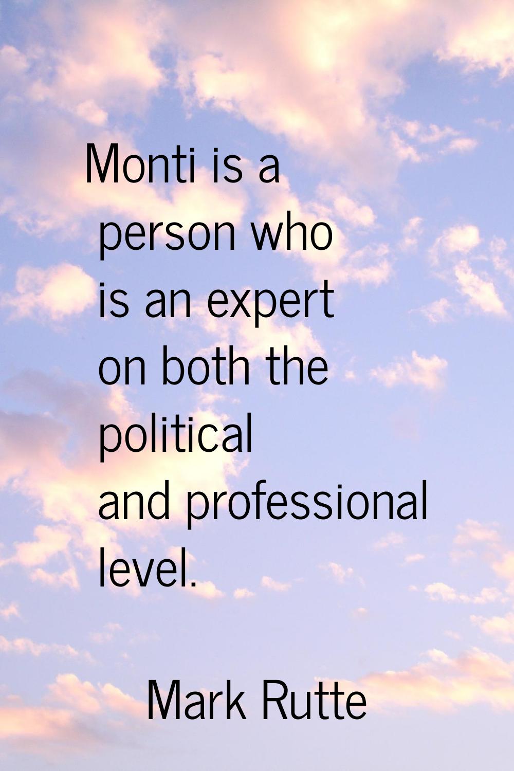 Monti is a person who is an expert on both the political and professional level.